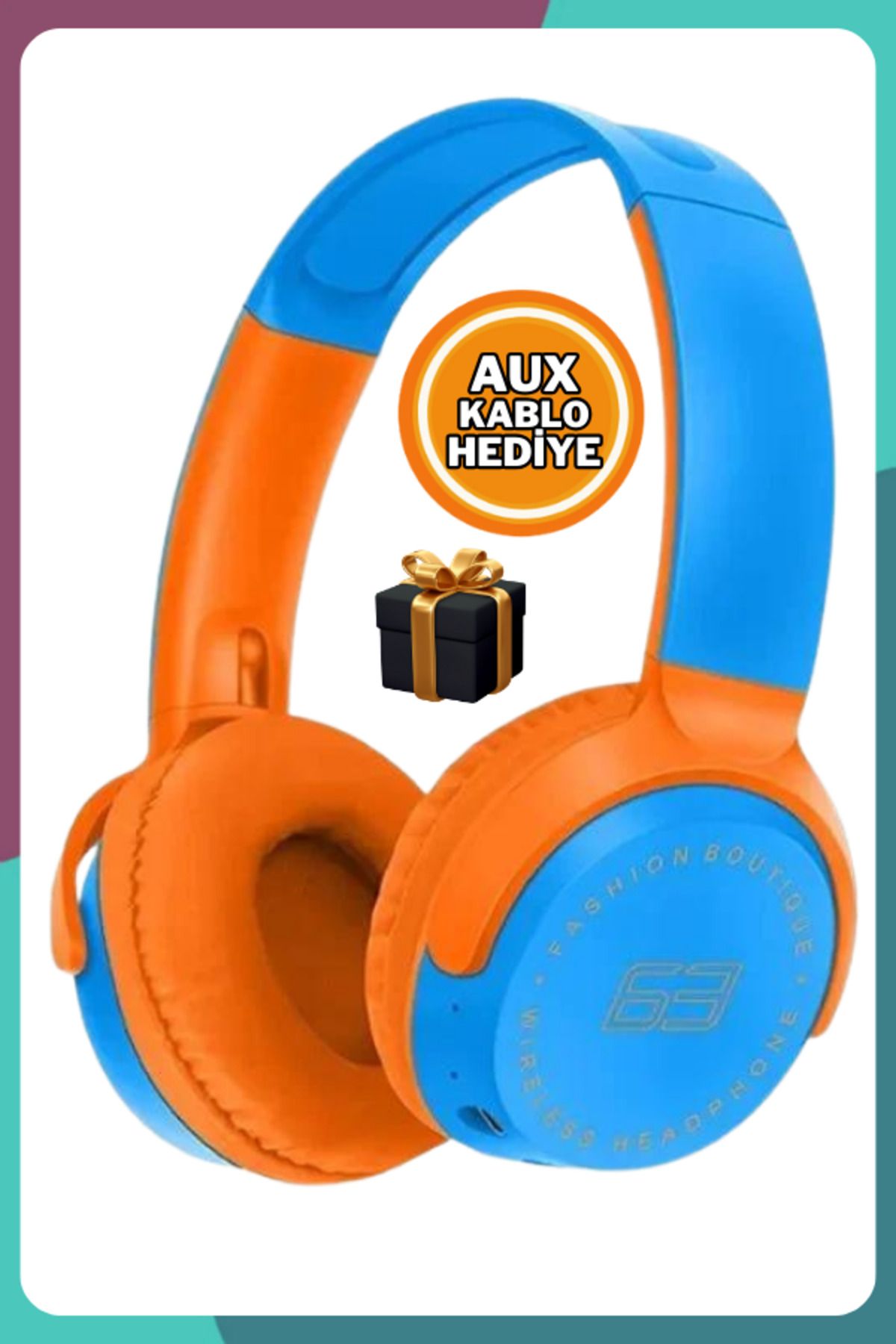 Maybax Kablosuz Bluetooth Kulak Üstü Çocuk Yetişkin Kulaklık FM Radyo Aux Bluetooth 5.1 Type -C Hızlı Şarj