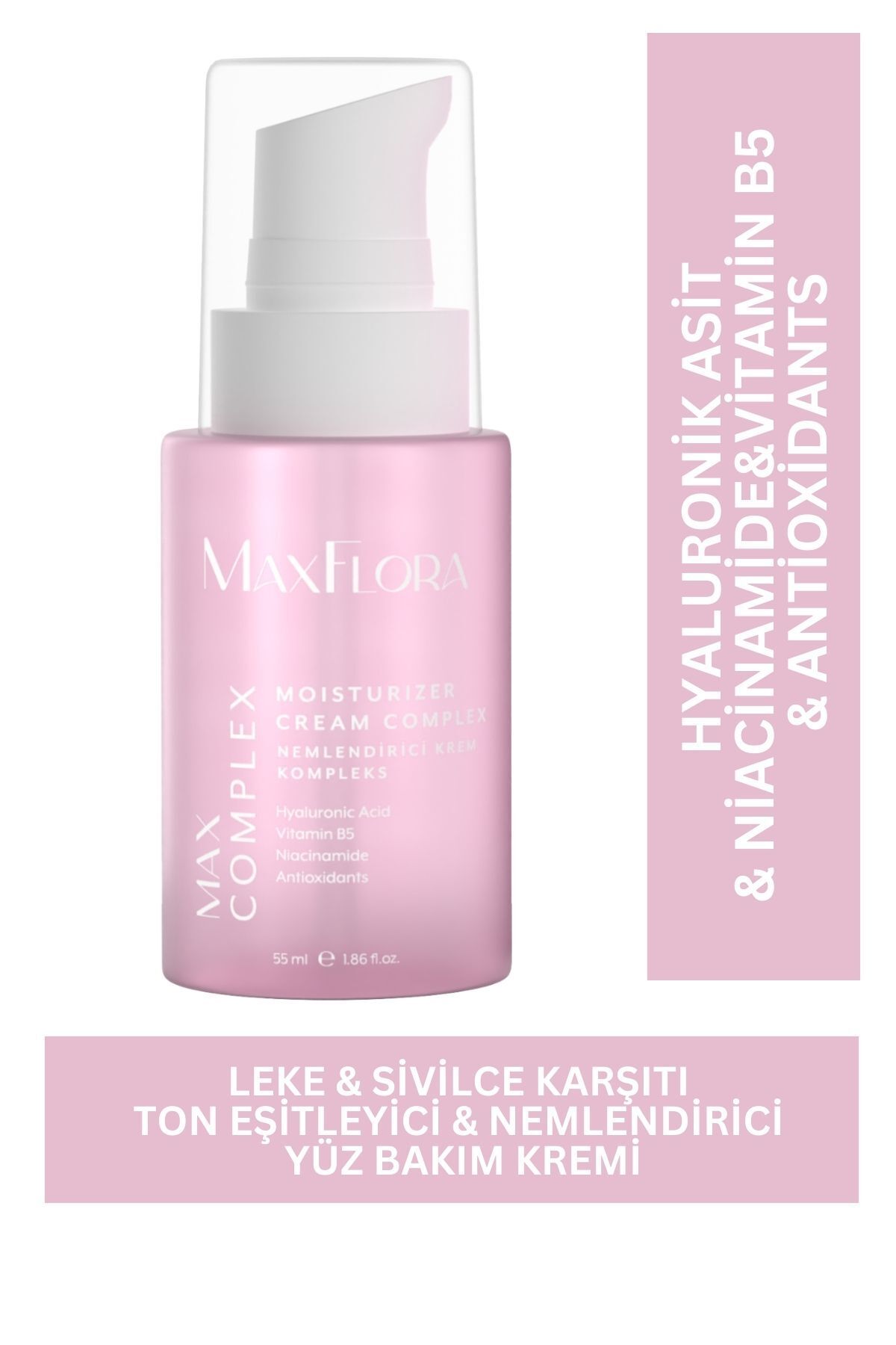 MaxFlora Nemlendirici Yüz Kremi, Leke Ve Sivilce Karşıtı, Su Bazlı, Hyaluronik Asit, Niacinamide, Ton Eşitle