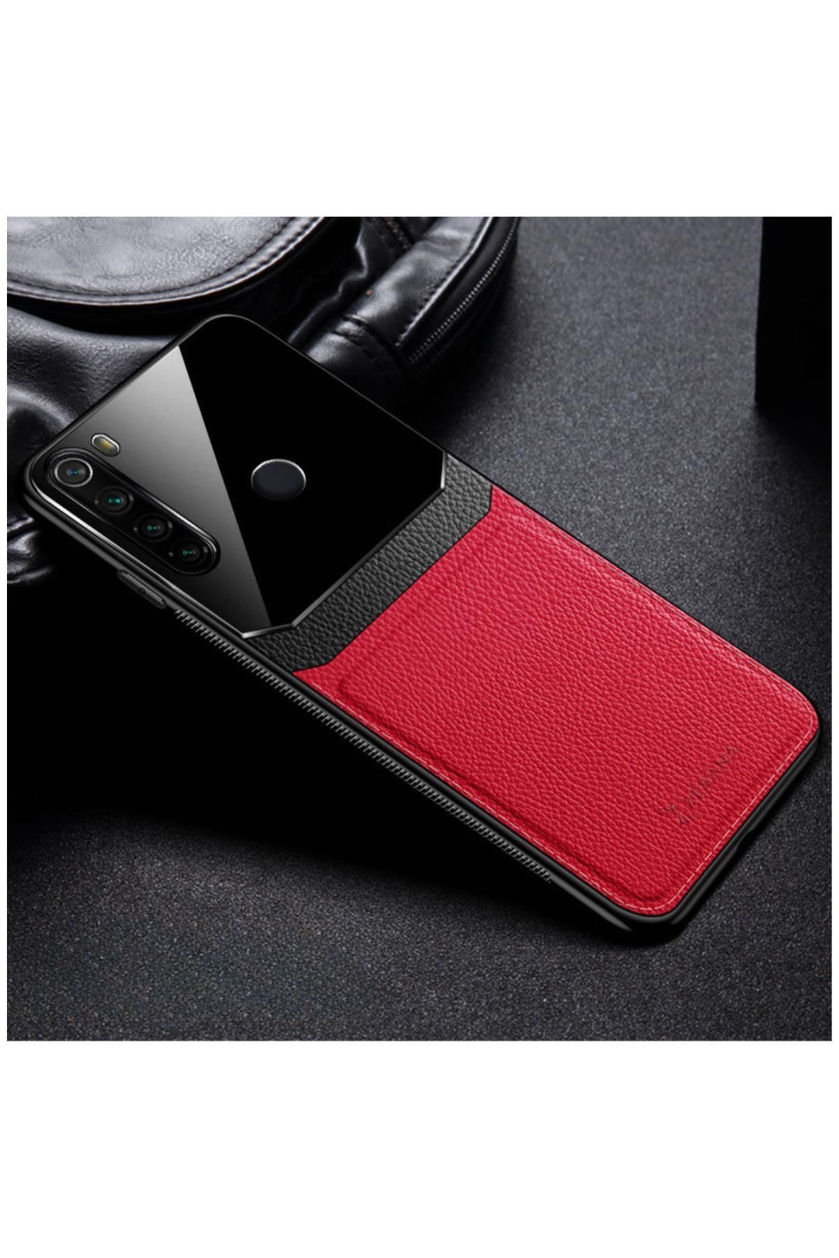 Zebana Xiaomi Redmi Note 8 Uyumlu Kılıf Lens Deri Kılıf Kırmızı