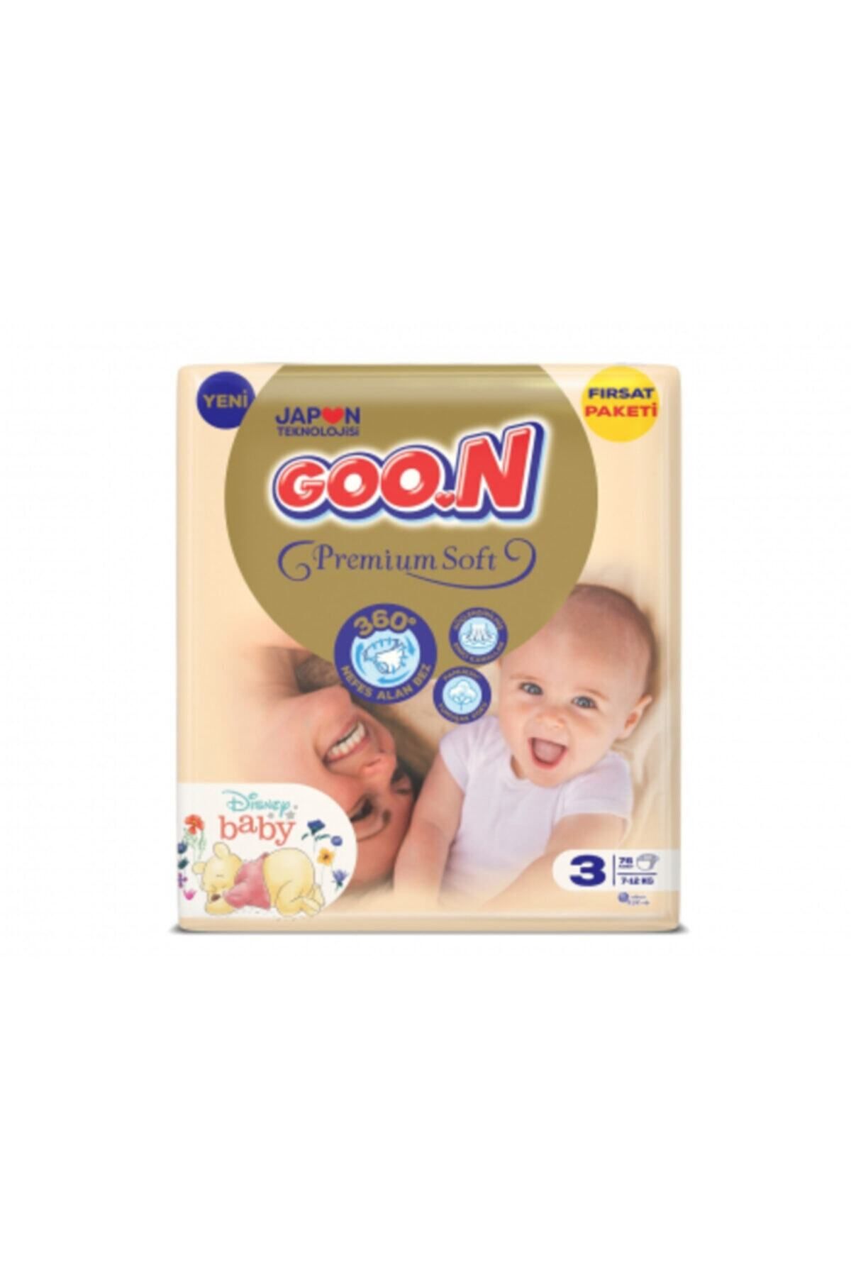 Goo.n Premium Soft 3 Numara Süper Yumuşak Bant Bebek Bezi Fırsat Paketi - 76 Adet