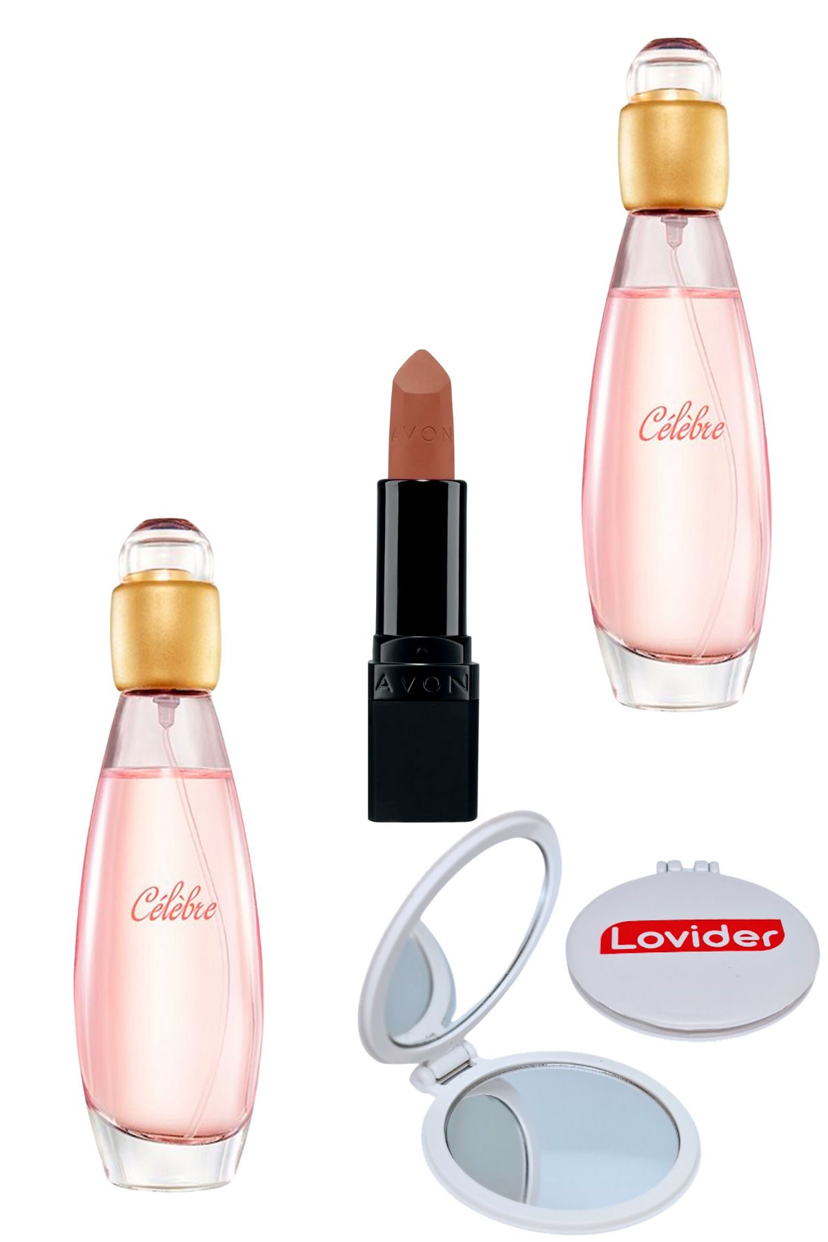 Avon Celebre Kadın Parfüm EDT 50ml 2 Adet + Mat Ruj Marvellous Mocha + Lovider Cep Aynası Hediye