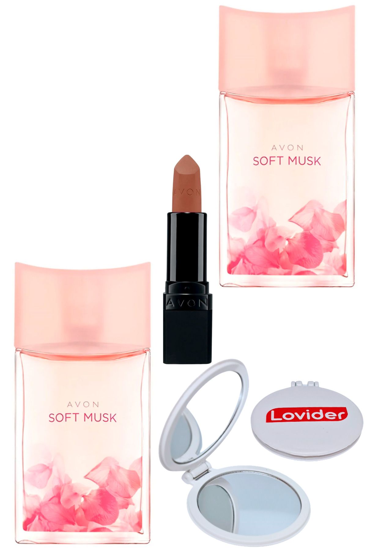 Avon Soft Musk Kadın Parfüm EDT 50ml 2 Adet + Mat Ruj Marvellous Mocha + Lovider Cep Aynası