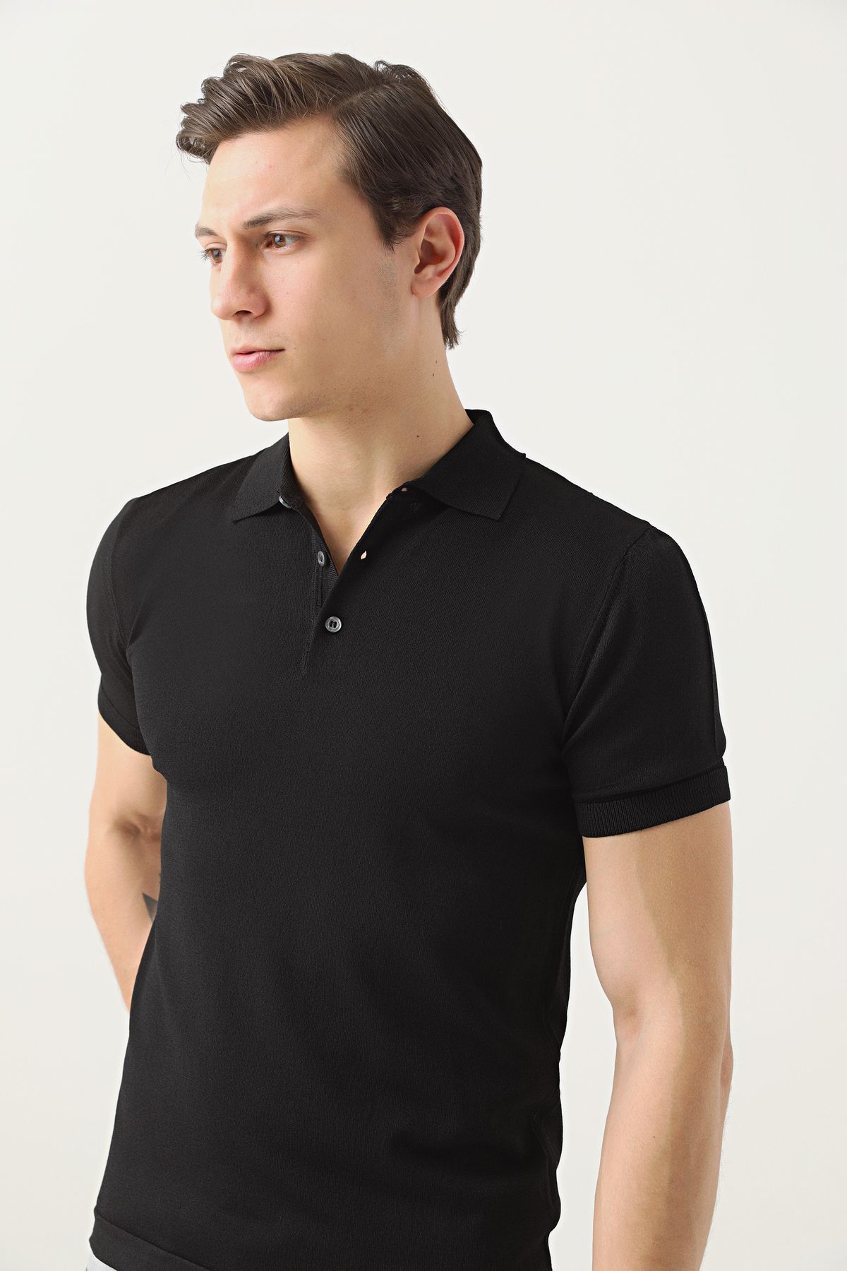 D'S Damat Slim Fit Siyah Düz Örgü Rayon Örme T-shirt