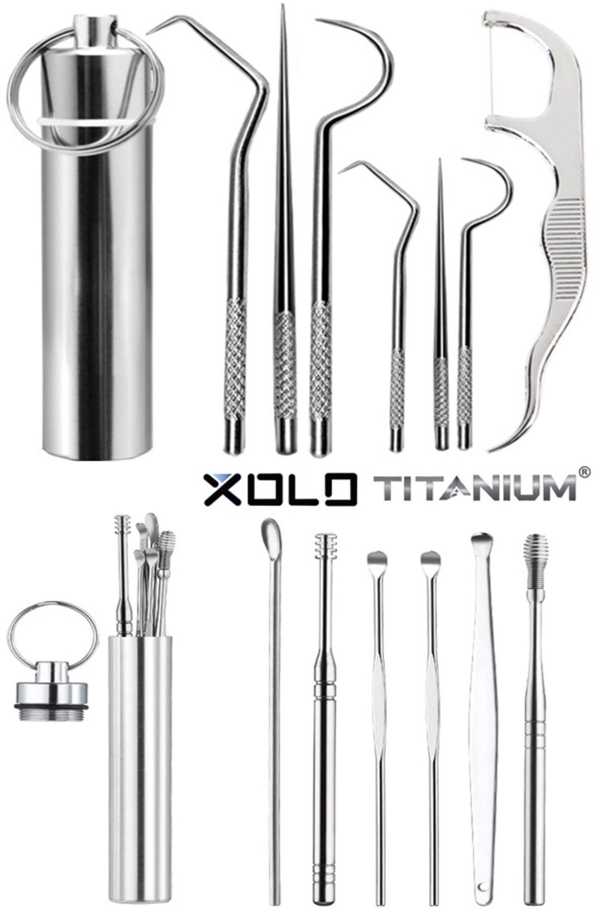 Xolo 2 li Set Tüplü Diş Temizleme ve Tüplü Kulak Bakım Seti 14 Parça Titanium