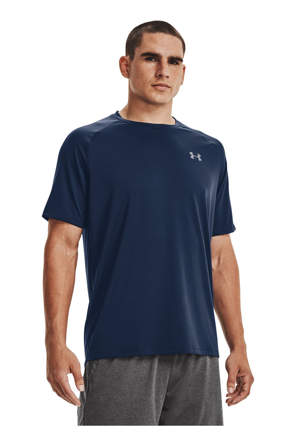 Under Armour O Yaka Düz Lacivert - Gri Erkek T-Shirt 1326413-UA Tech 2.0 SS Tee