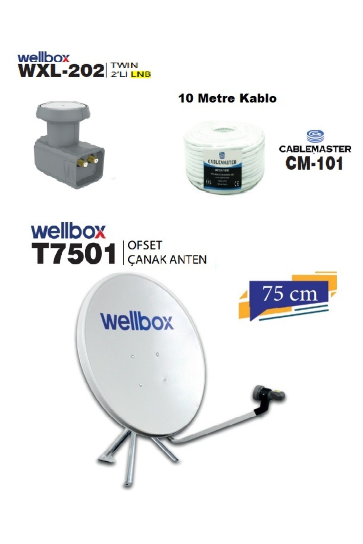wellbox Uydu Çanak Anten Çiftli Lnb 20 Metre Kablo