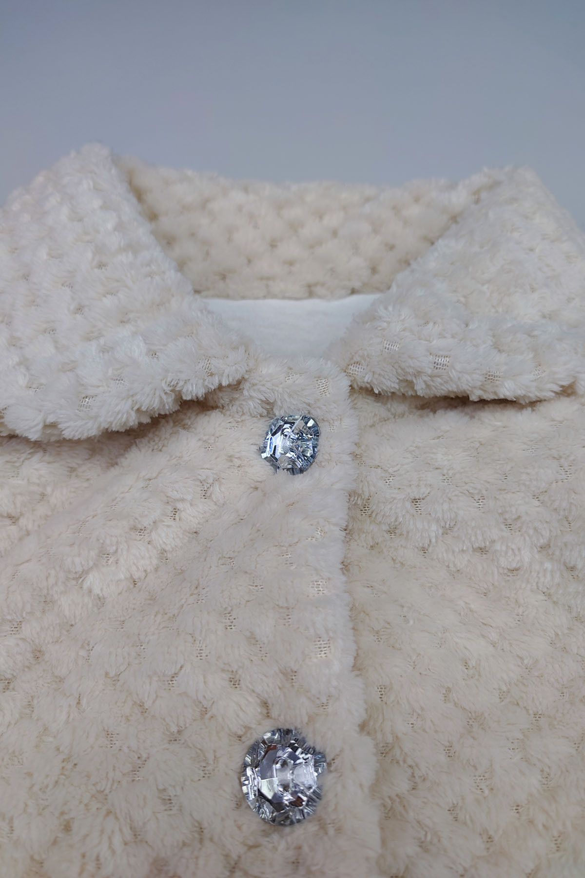 Peki Kışlık Kız Bebek Welsoft Polyester Pamuk Kaban Kristal Elmas Düğmeli Astarlı 15184