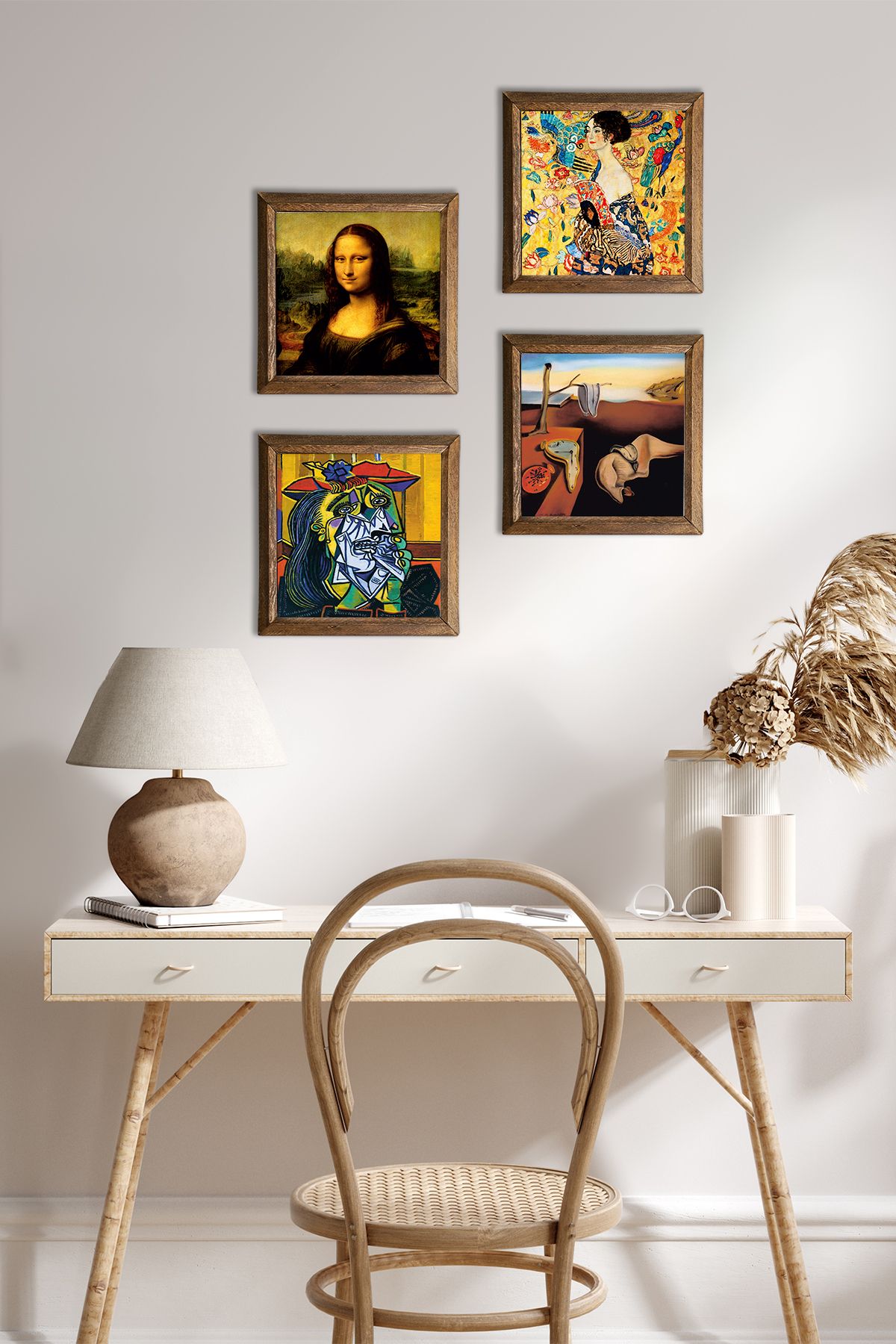 Pinecone Salvador Dalí, Picasso, Gustav Klimt, Leonardo da Vinci Taş Duvar Tablosu Çerçeveli Duvar Dekoru