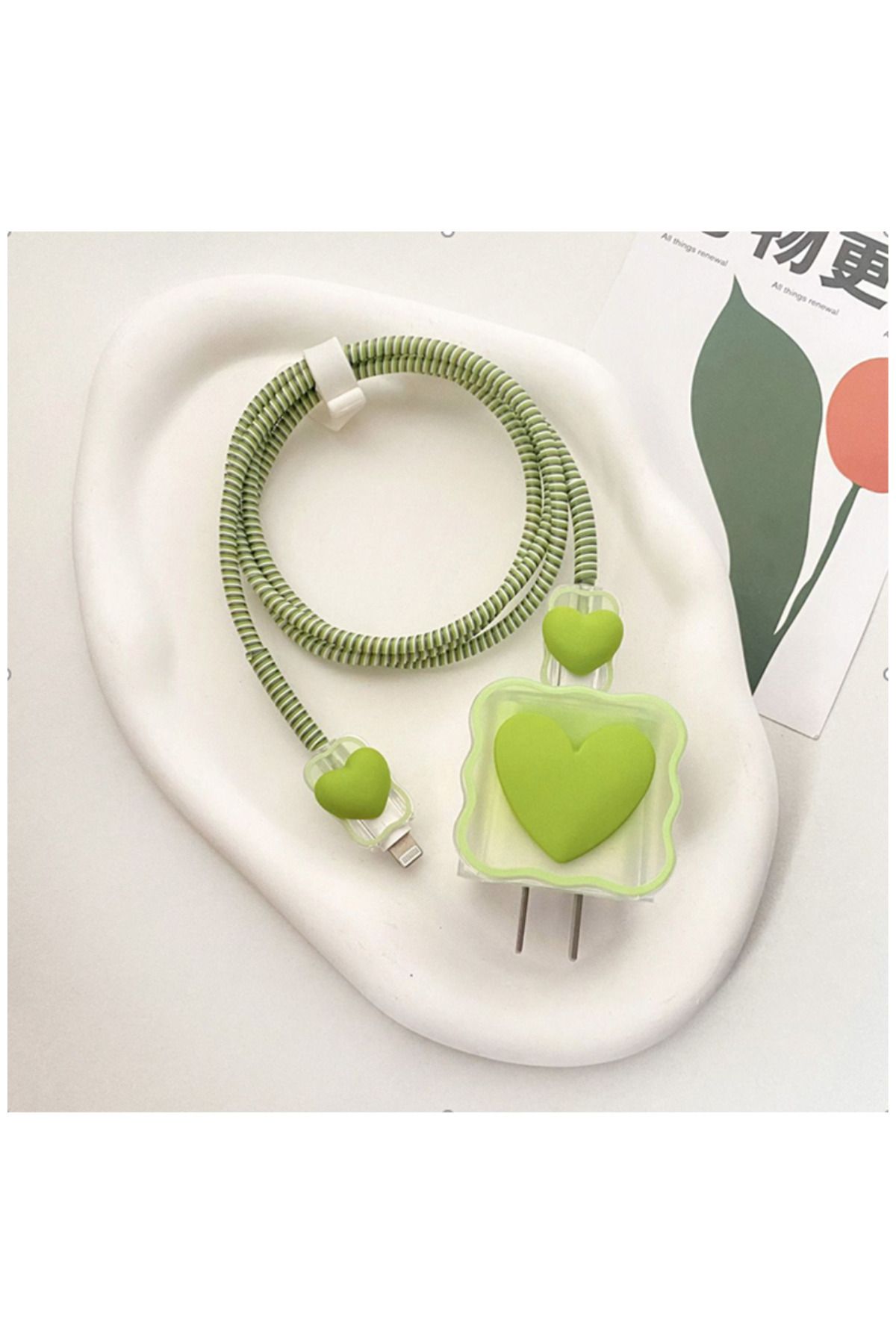 Zebana Yeni Trend Iphone 18w/20w Adaptör Uyumlu Şarj Başlığı Ve Kablo Koruyucu 4'lü Set Açık Yeşil