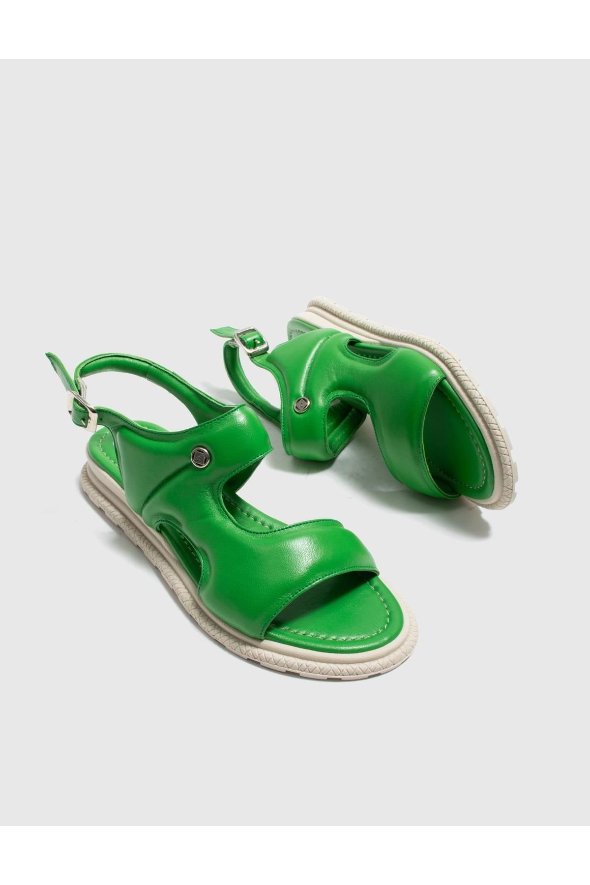 İlvi Dasa Hakiki Deri Kadın Yeşil Sandalet