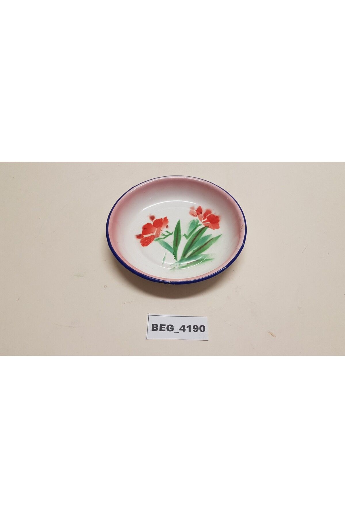 BEGÜLDAN Kırmızı Çiçekli Çinko-emaye Tabak R =15 Cm Beg_4190