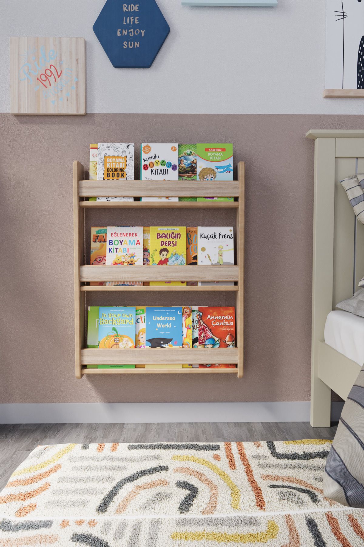 zeo wood design Montessori 3 Raflı Çocuk Kitaplığı 80x60 Cm - Sonoma