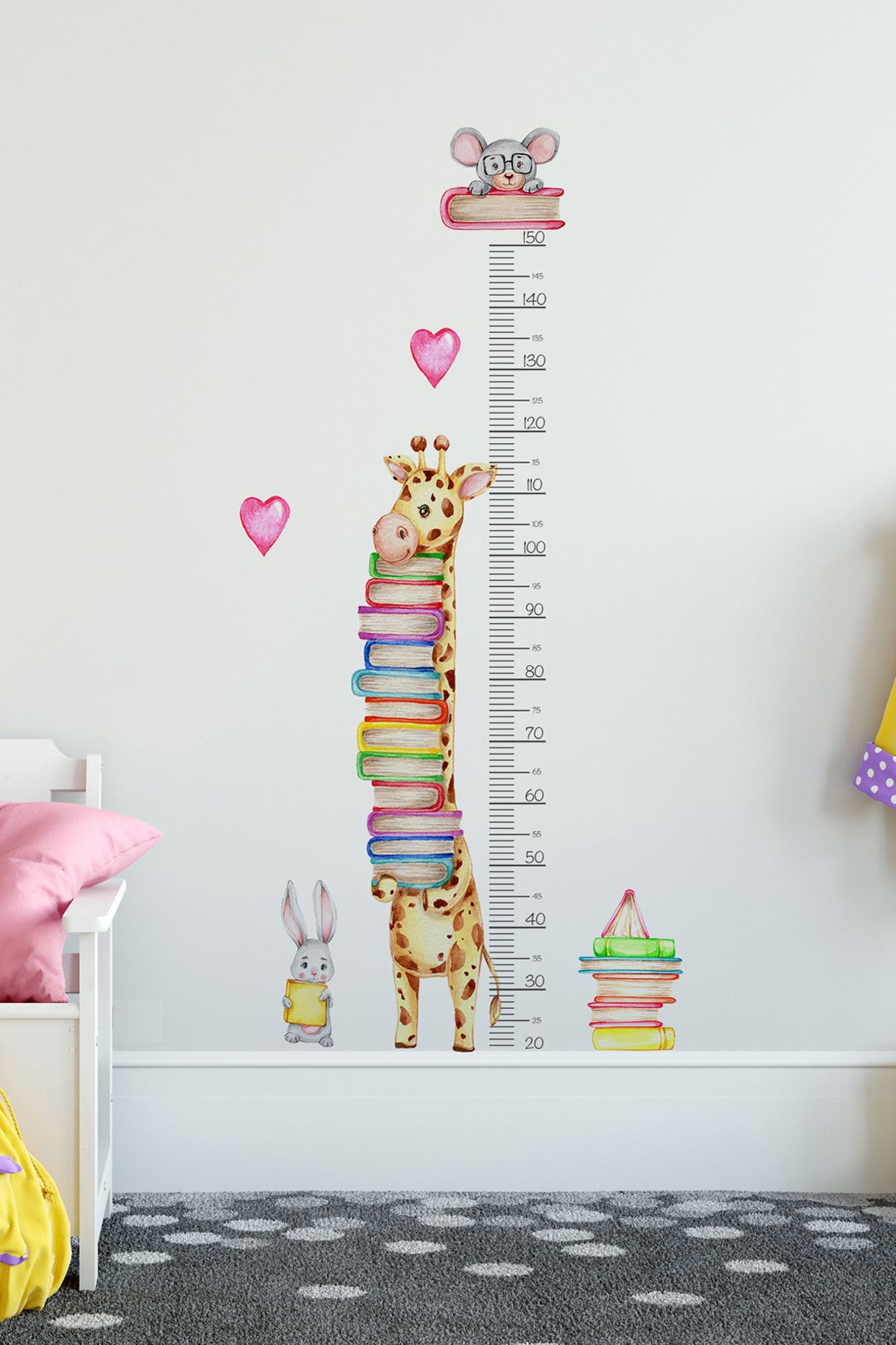 AlyMarkt Zürafa Tavşan Kitap Temalı Boy Ölçer Çocuk Duvar Ayna Dolap Kapı için Sticker