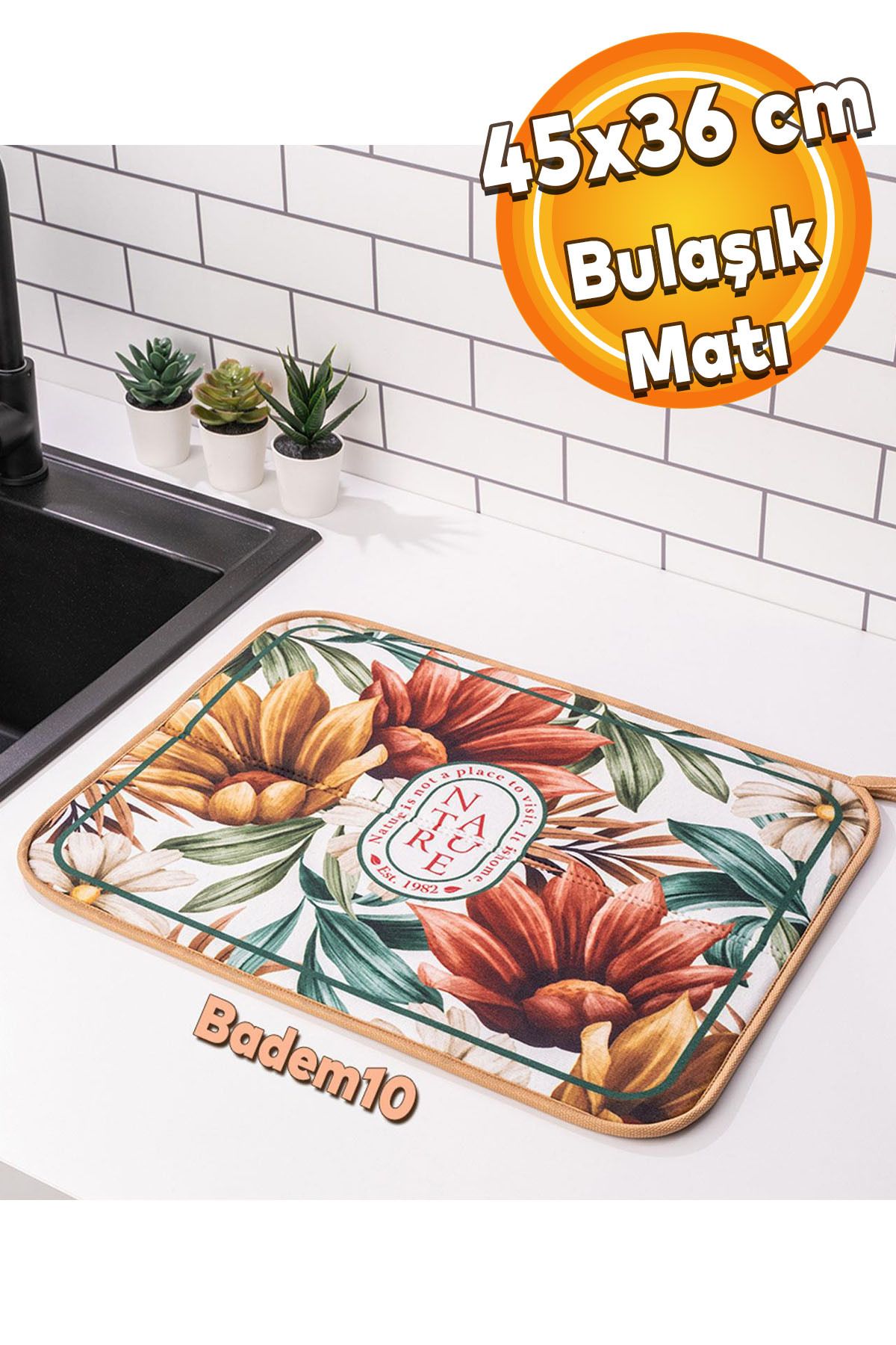 Badem10 Bulaşık Kurutma Matı Kurulama Bezi Örtüsü Tezgah Üstü Ped Mutfak Bulaşıklık Yıkanabilir 45x36 cm A