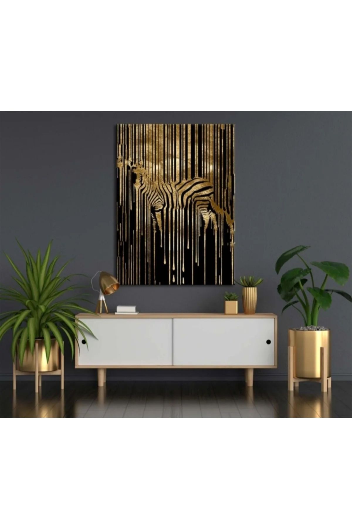 Shop365 Altın Zebra Dekoratif Duvar Kanvas Tablo