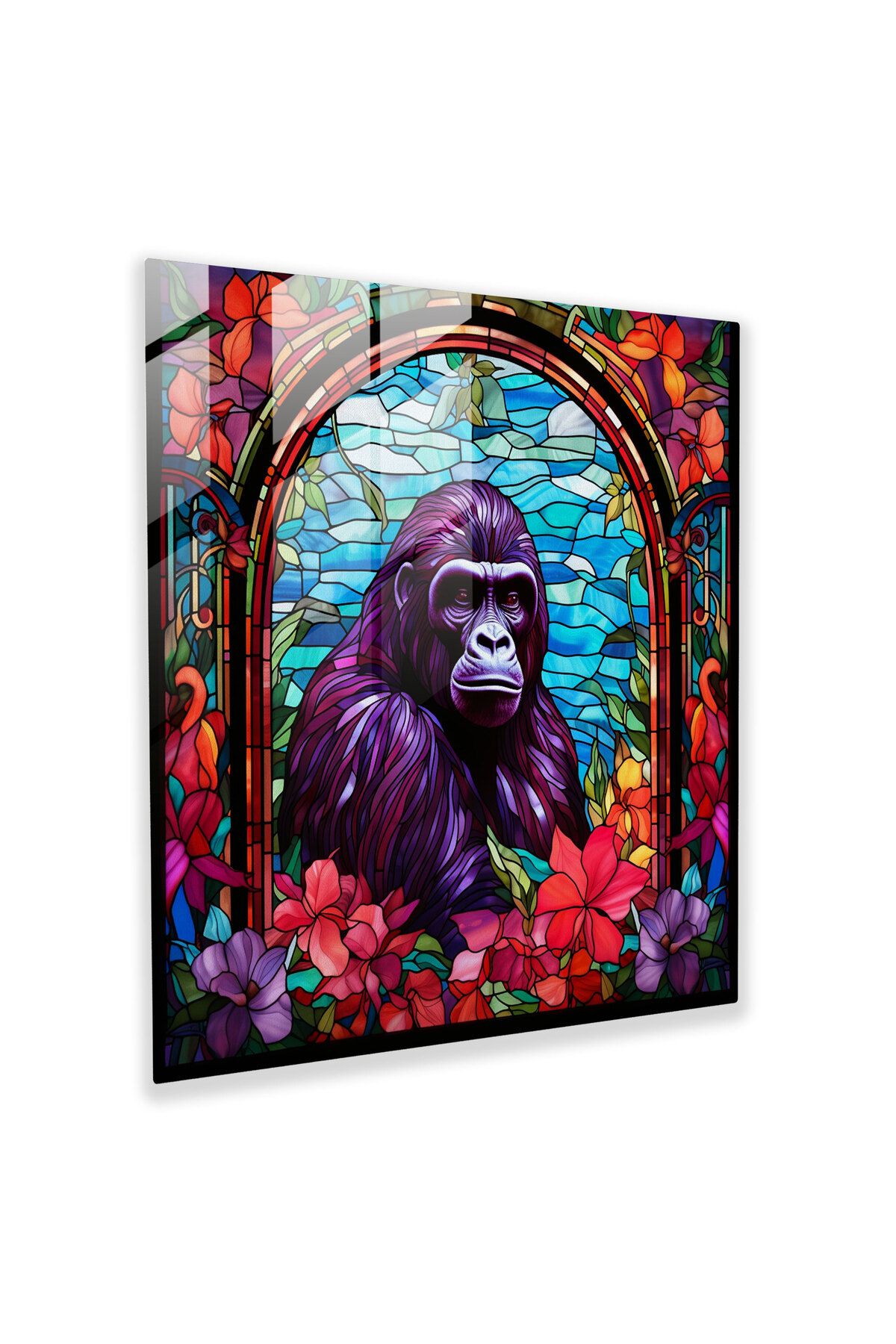 PaintedAnarchy Vitray duvar sanatı, renkli goril, goril, duvar dekorasyonu, vitray sanat eseri