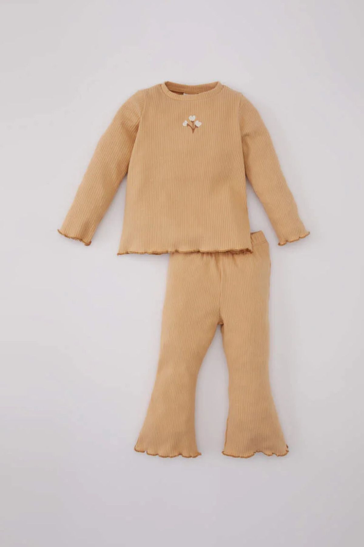 Defacto Kız Bebek Tavşan Baskılı Uzun Kollu Fitilli Kaşkorse Pijama Takımı