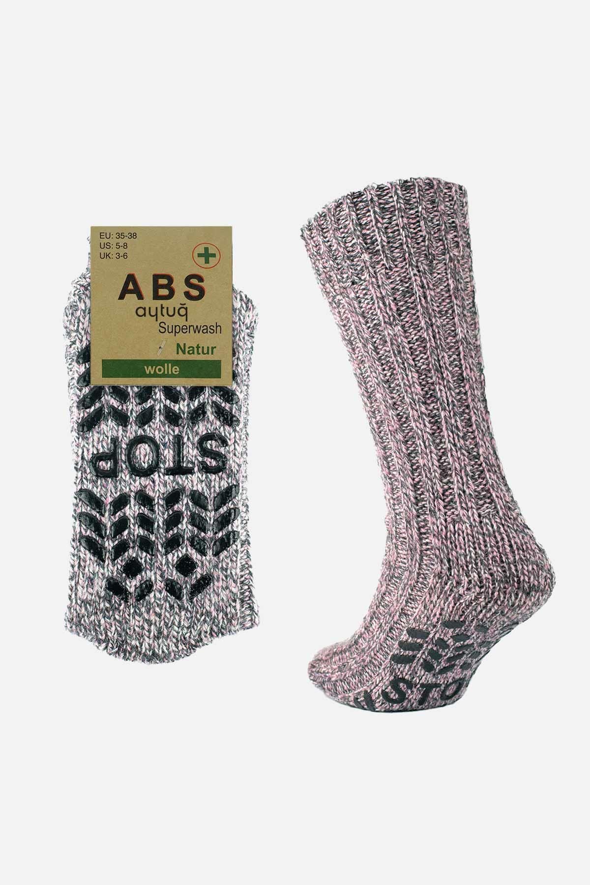 Aytuğ Kadın Merino Yünü Cold Blocker Kışlık Pembe Kaydırmaz Tabanlı Soket Çorap