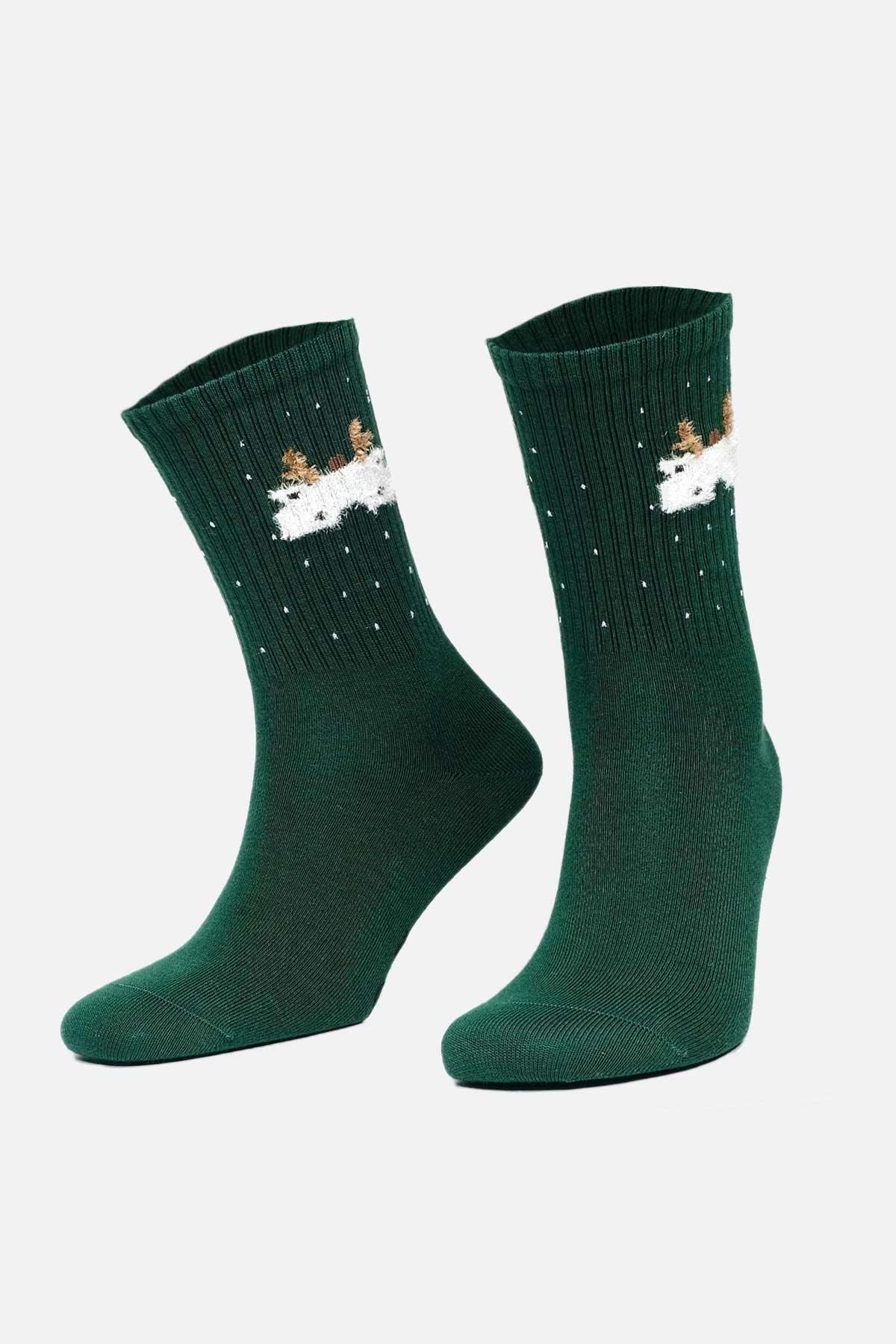 Aytuğ Kadın Pamuklu Tekli Yeşil Yılbaşı Temalı Çorap A 49001 Y