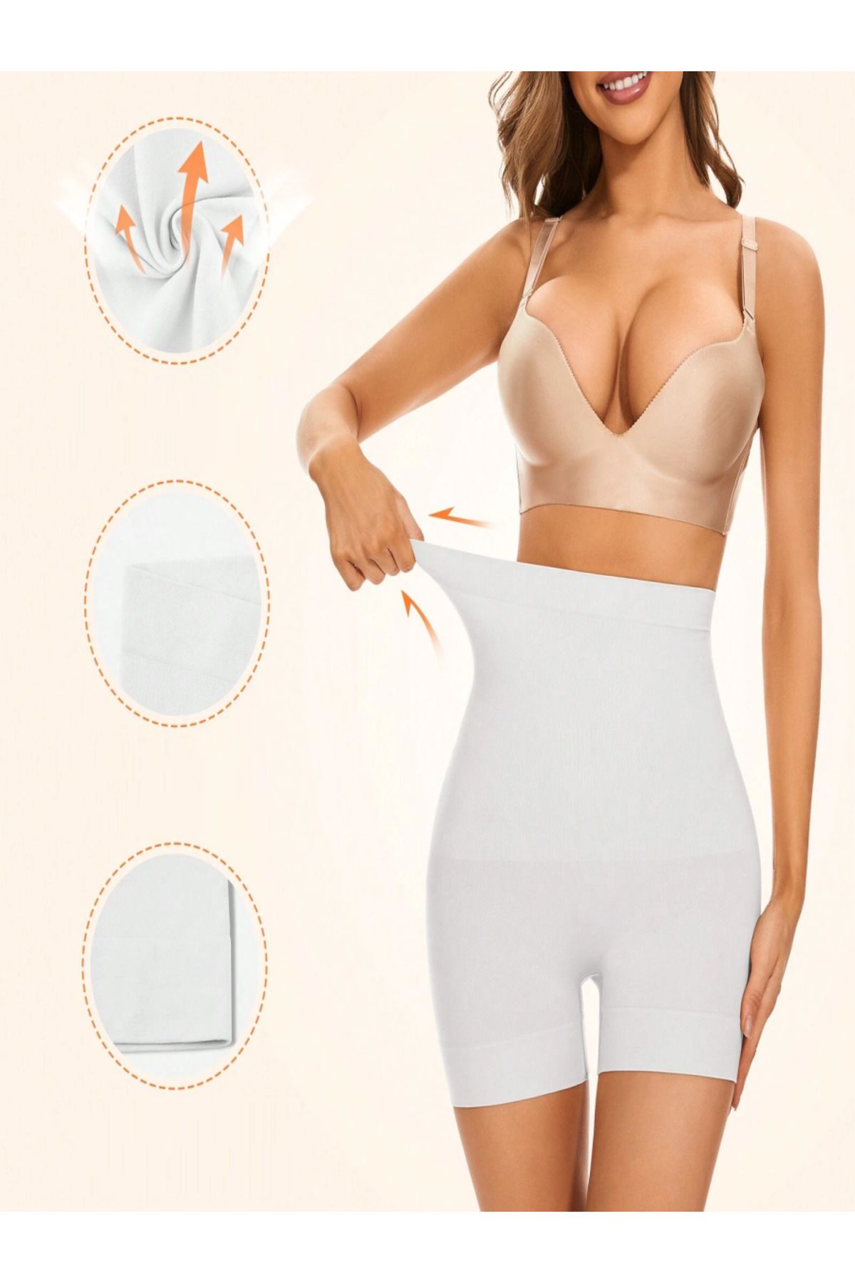 MİSTİRİK Irina Model Şort Spor Korse Seamless Model Örme Kumaş Şort Korse Push Up Beyaz Renk