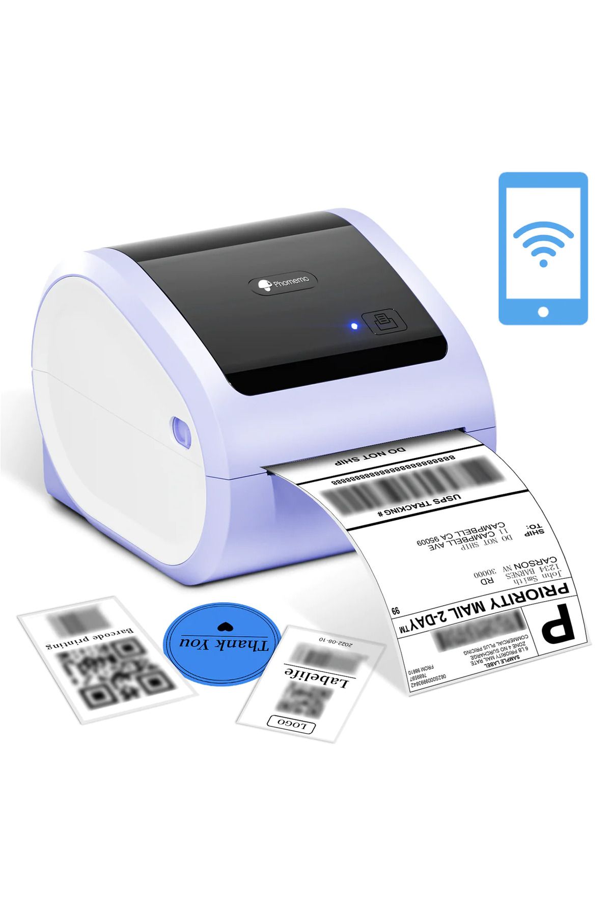 Phomemo D520-BT Bluetooth+USB Termal Yazıcı - Mor - Barkod/Adres/Posta Etiketi, Pazaryerleri İle Uyumlu