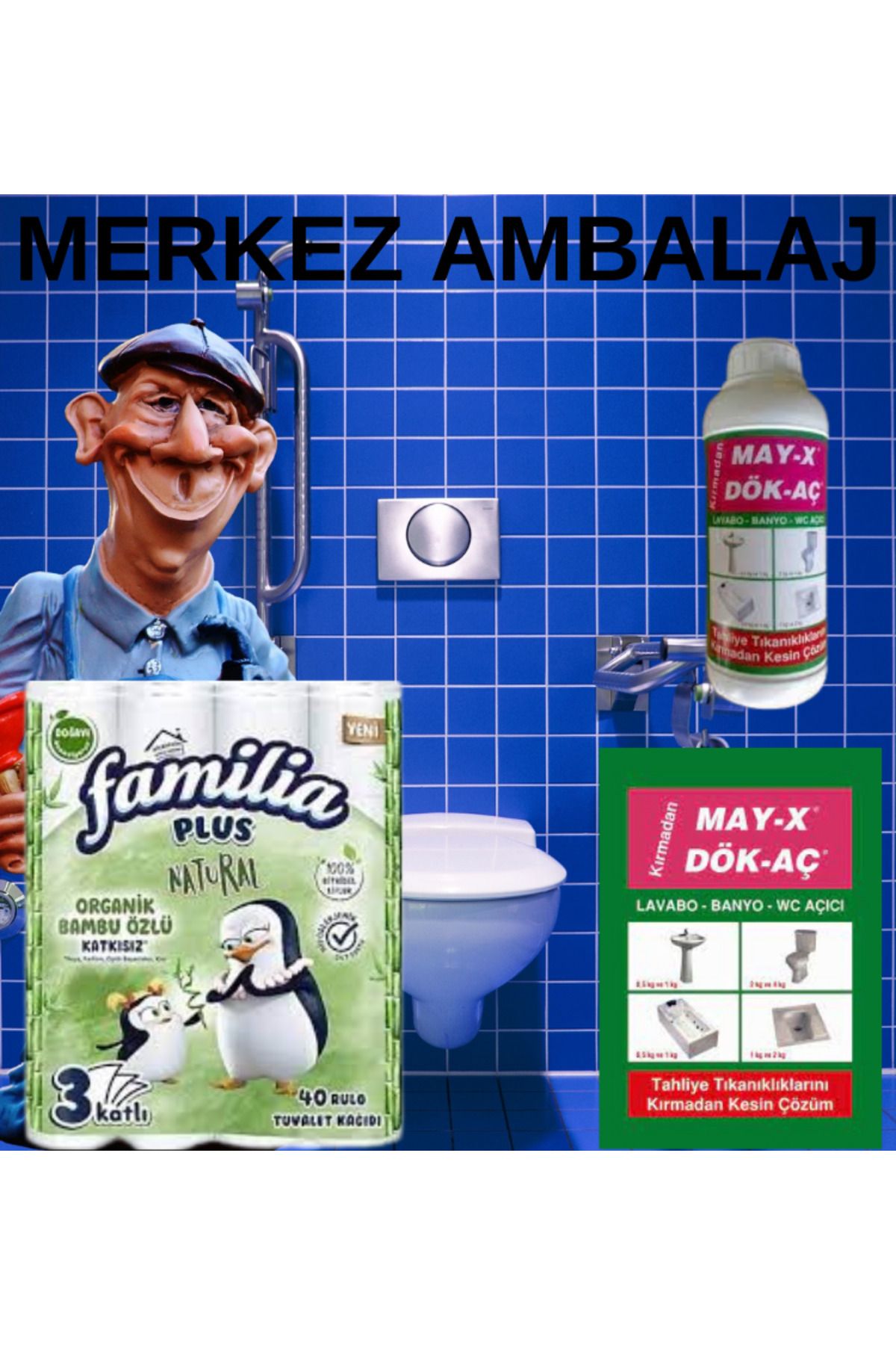 Familia Plus Tuvalet Kağidi 3 Kat Natural 40'li + 1000 gr lavabo açıcı