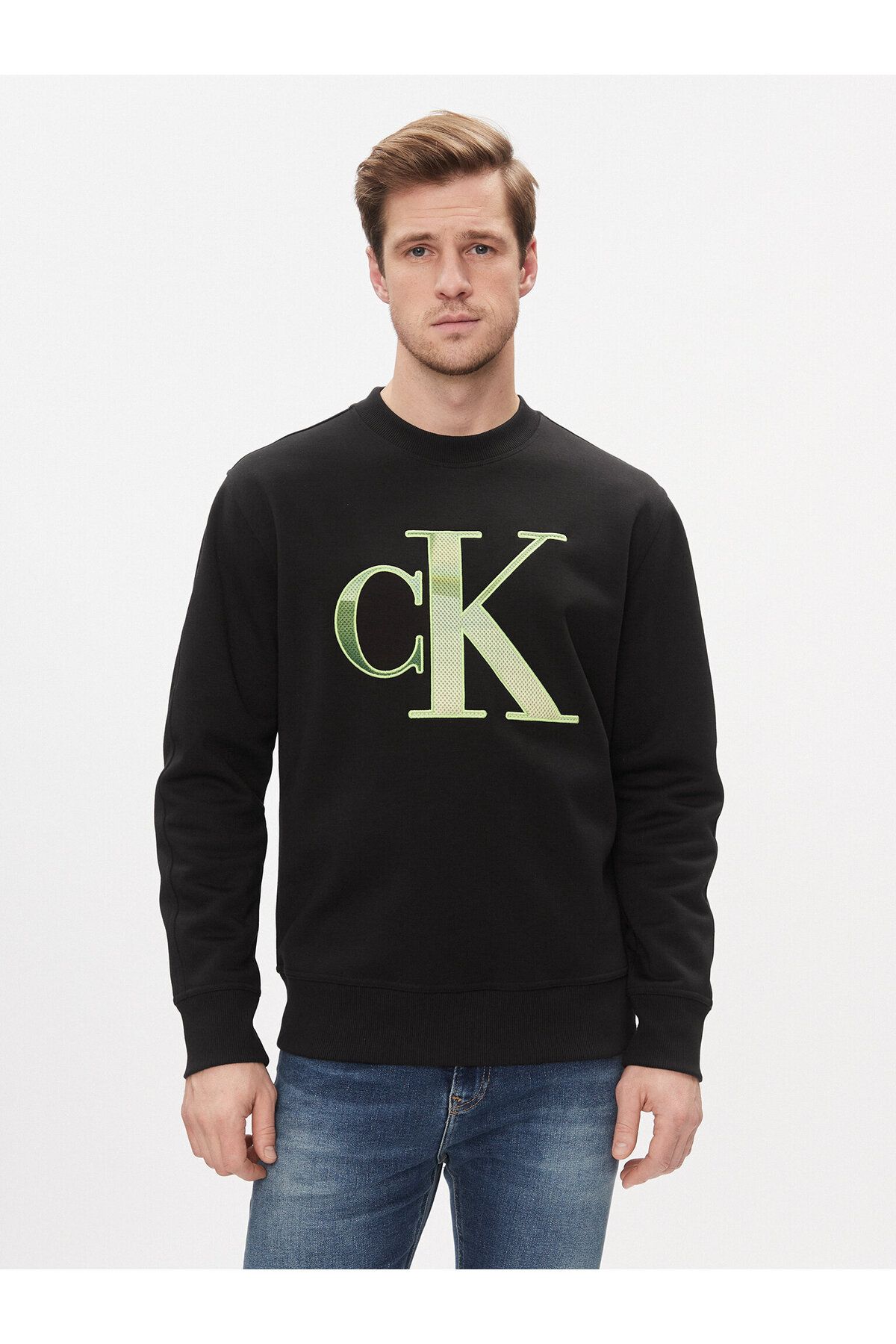 Calvin Klein Erkek Marka Logolu Pamuklu Normal Kalıp Günlük Siyah Sweatshirt J30J325028-BEH