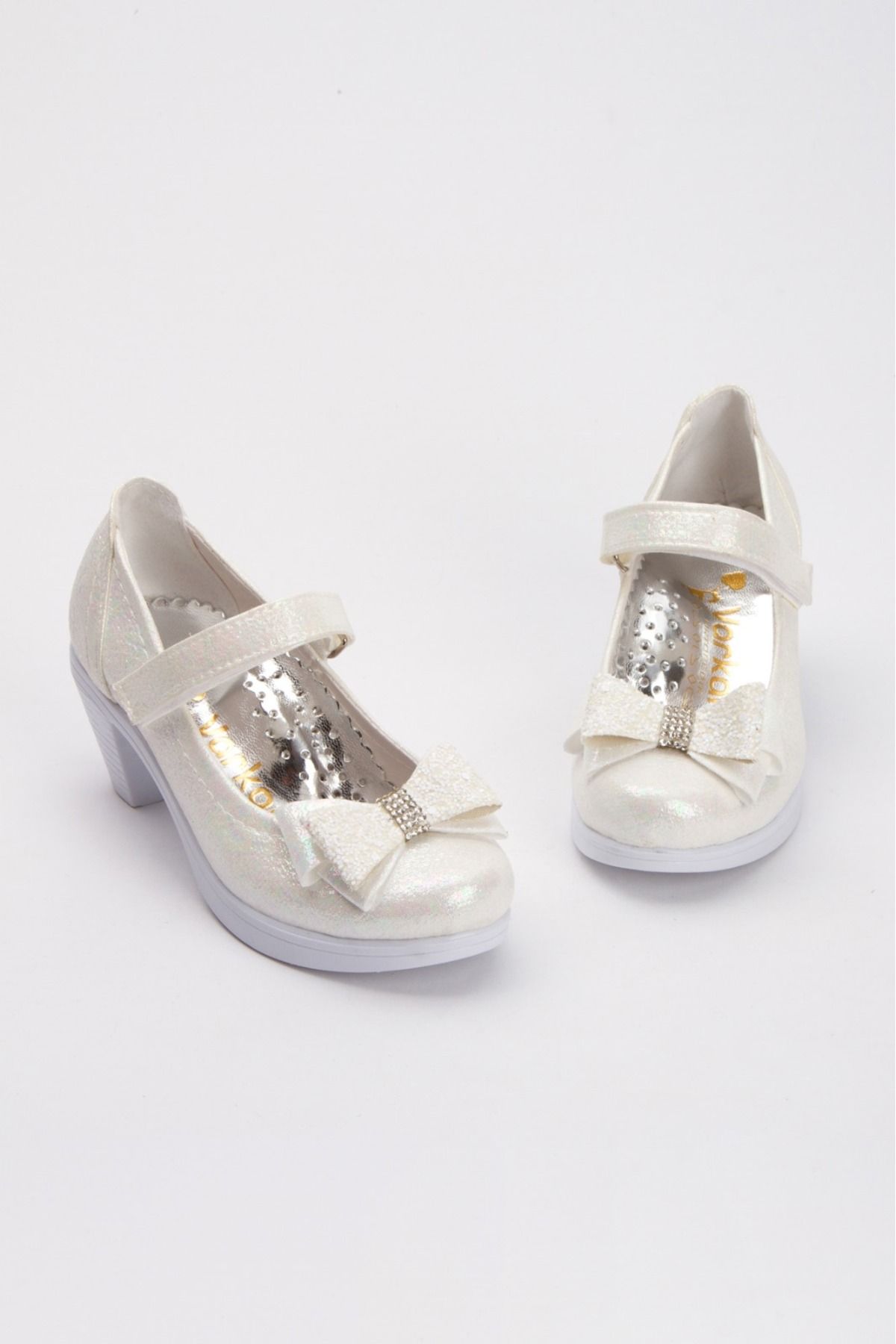 shopland Krem Işıltılı Kız Çocuk Ortopedik Topuklu Prenses Ayakkabısı