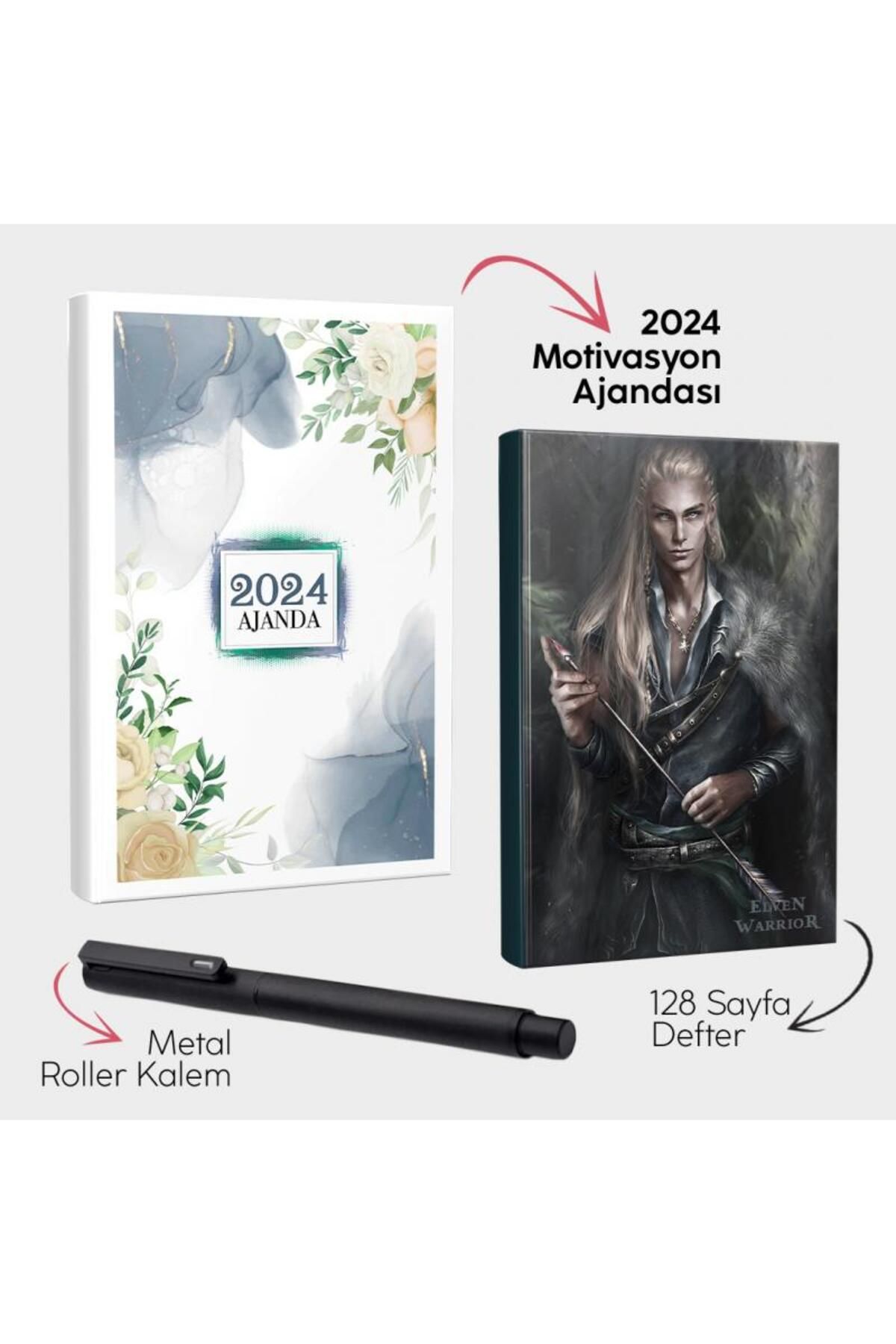 Halk Kitabevi Cennet 2024 Motivasyon Ajandası - Elven Warrior Defter ve Metal Roller Kalem