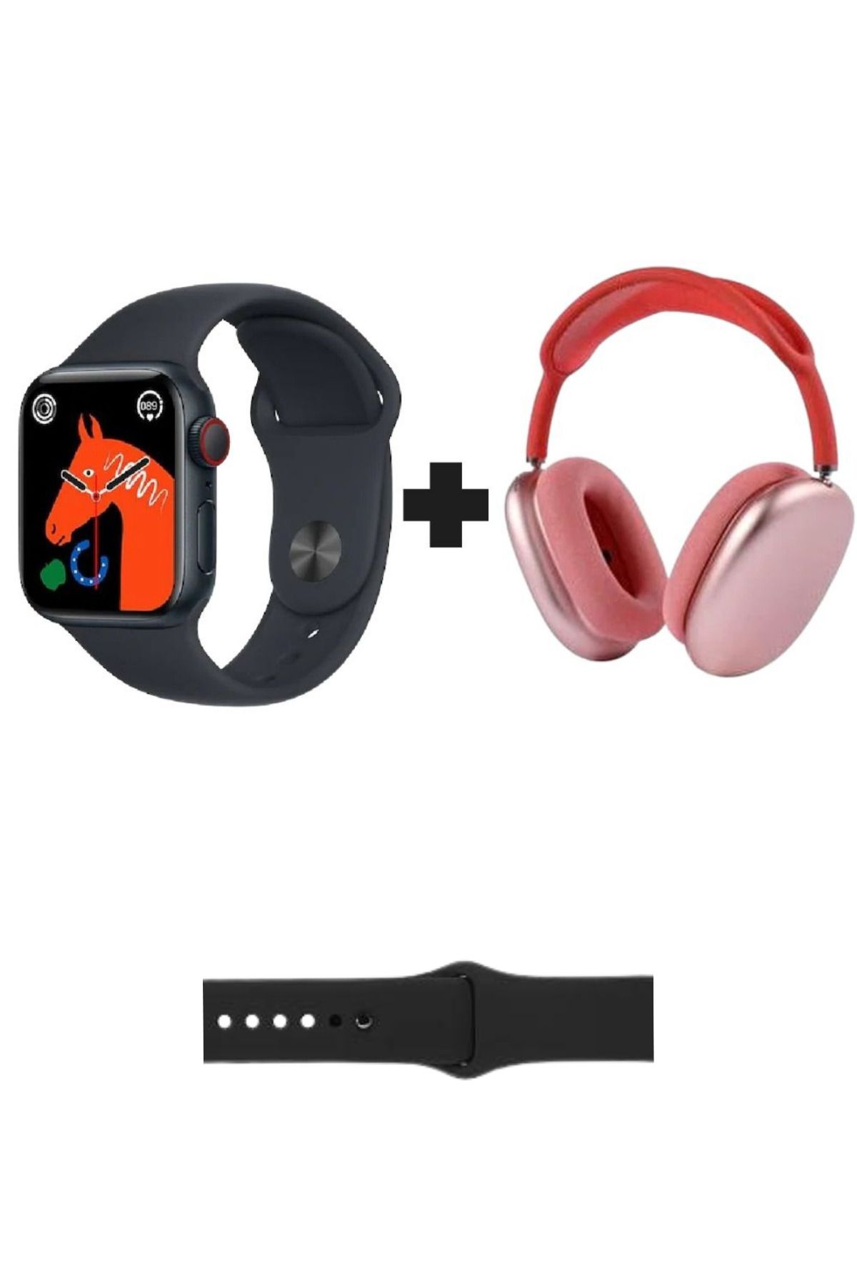 GoMarkt Watch 8 Series Akıllı Saat + P9 Bluetoothlu Kulaküstü Kulaklık İkili Paket Ekstra Kordon Hediyeli