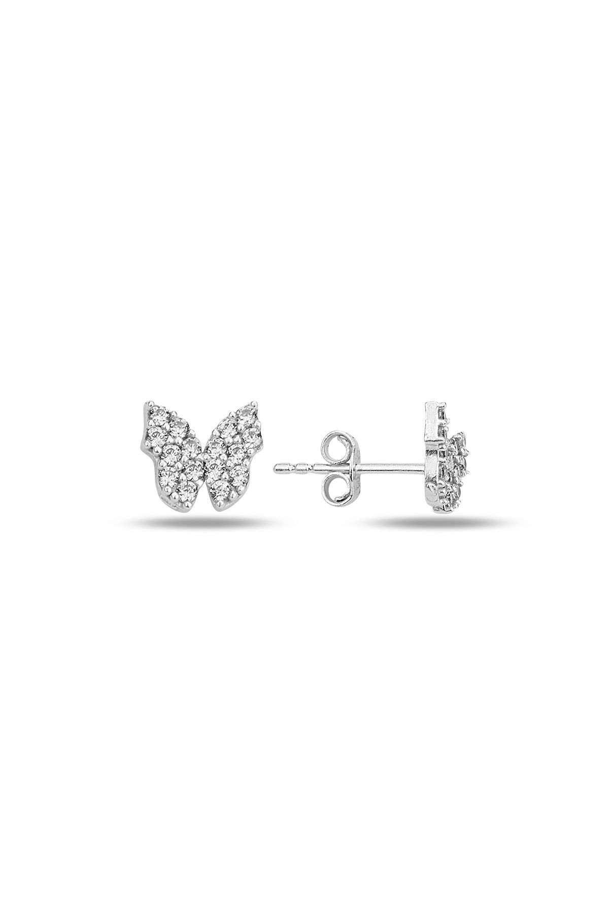 KAR DİAMOND Gümüş Zirkon Taşlı Minik Kelebek Modeli Küpe - Sertifikalı