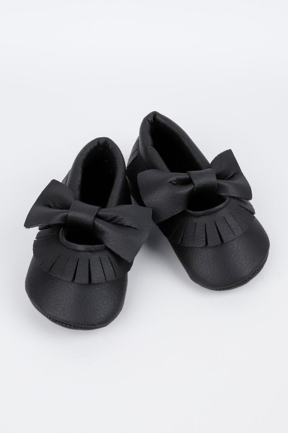 Le Mabelle Siyah Fiyonk Püsküllü Bebek Ayakkabı