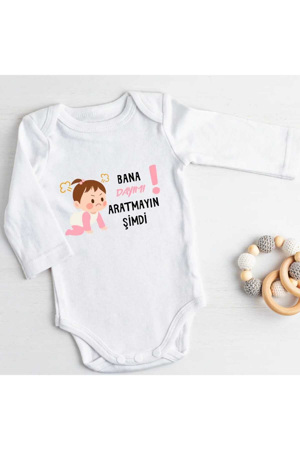 Kazuma Design Bana Dayımı Aratmayın Şimdi Yazılı Özel Tasarım Baskılı Zıbın Badi Bebek Giyim %100 Pamuk