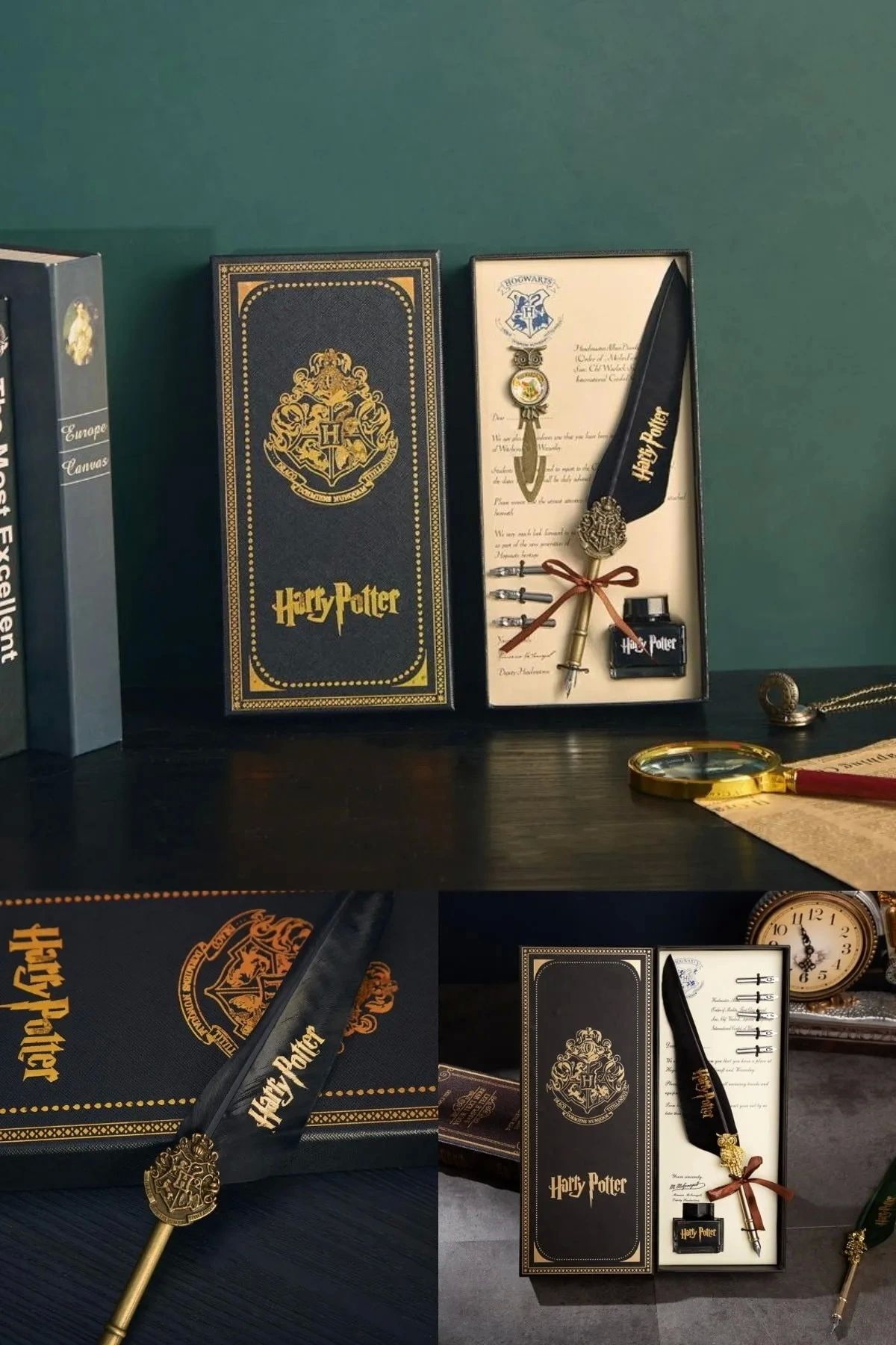 Siprona Özel Tasarım Mürekkepli 5 Adet Yedek Uçlu Zarif Hediyelik Mürekkepli Harry Potter Divit Kalem Set