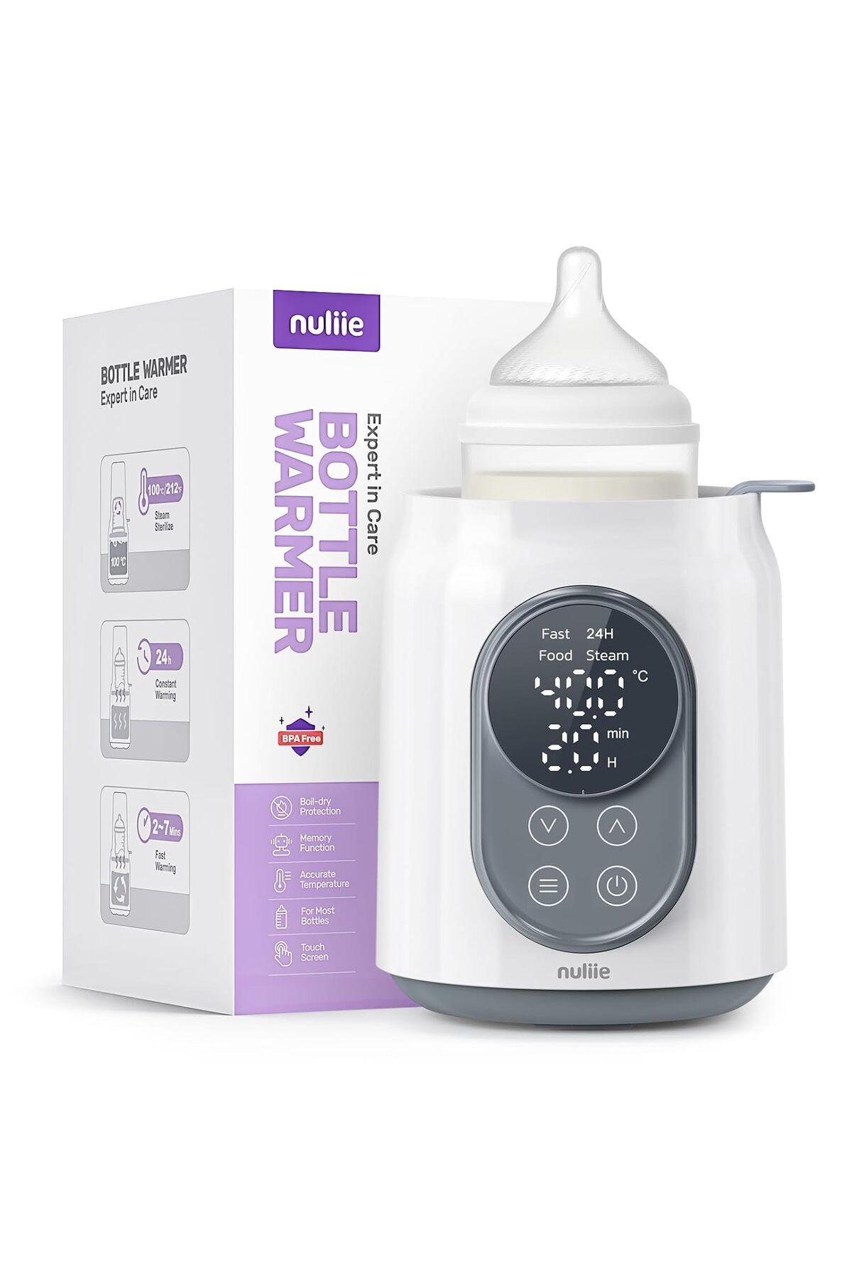 Nuliie 6'sı 1 arada elektrikli şişe ısıtıcı, anne sütü veya süt maması için, akıllı sıcaklık ayarı