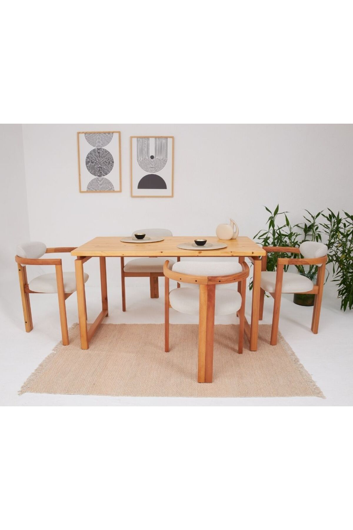 AVOKADO MOBİLYA Cheri Iskandinav Meşe Iskelet 4 Sandalye 1 Masa Salon Mutfak Masa Takımı