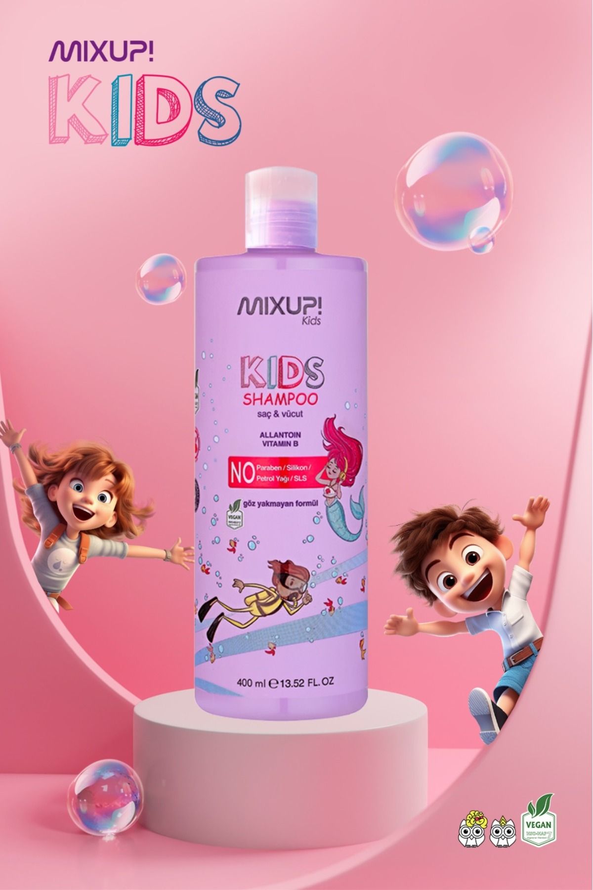 Mixup Kids & Saç Ve Vücut Şampuanı - Göz Yakmayan Formül 400 Ml(allontoin-vitaminb Kompleksi )