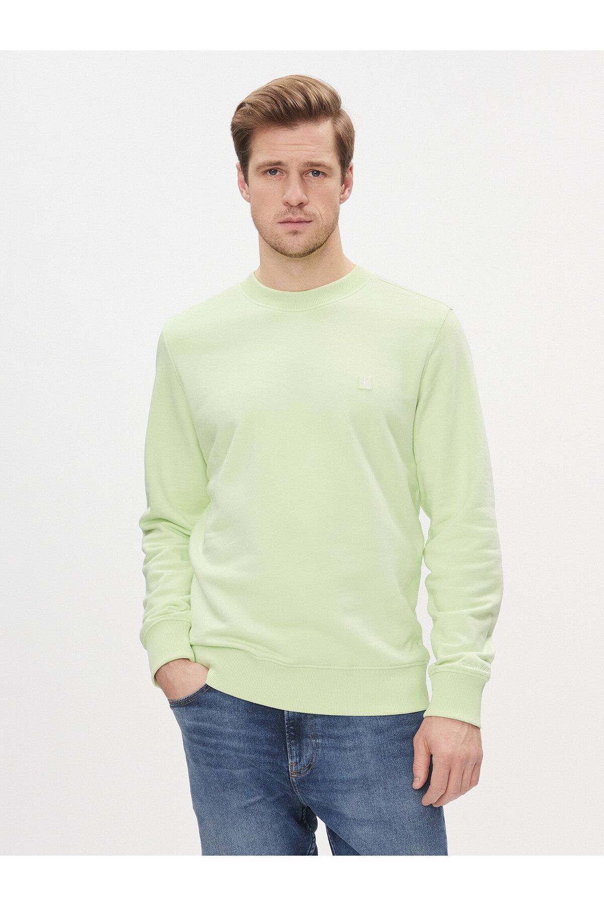 Calvin Klein Erkek Marka Logolu Pamuklu Normal Kalıp Günlük Yeşil Sweatshirt J30J325270-LT6