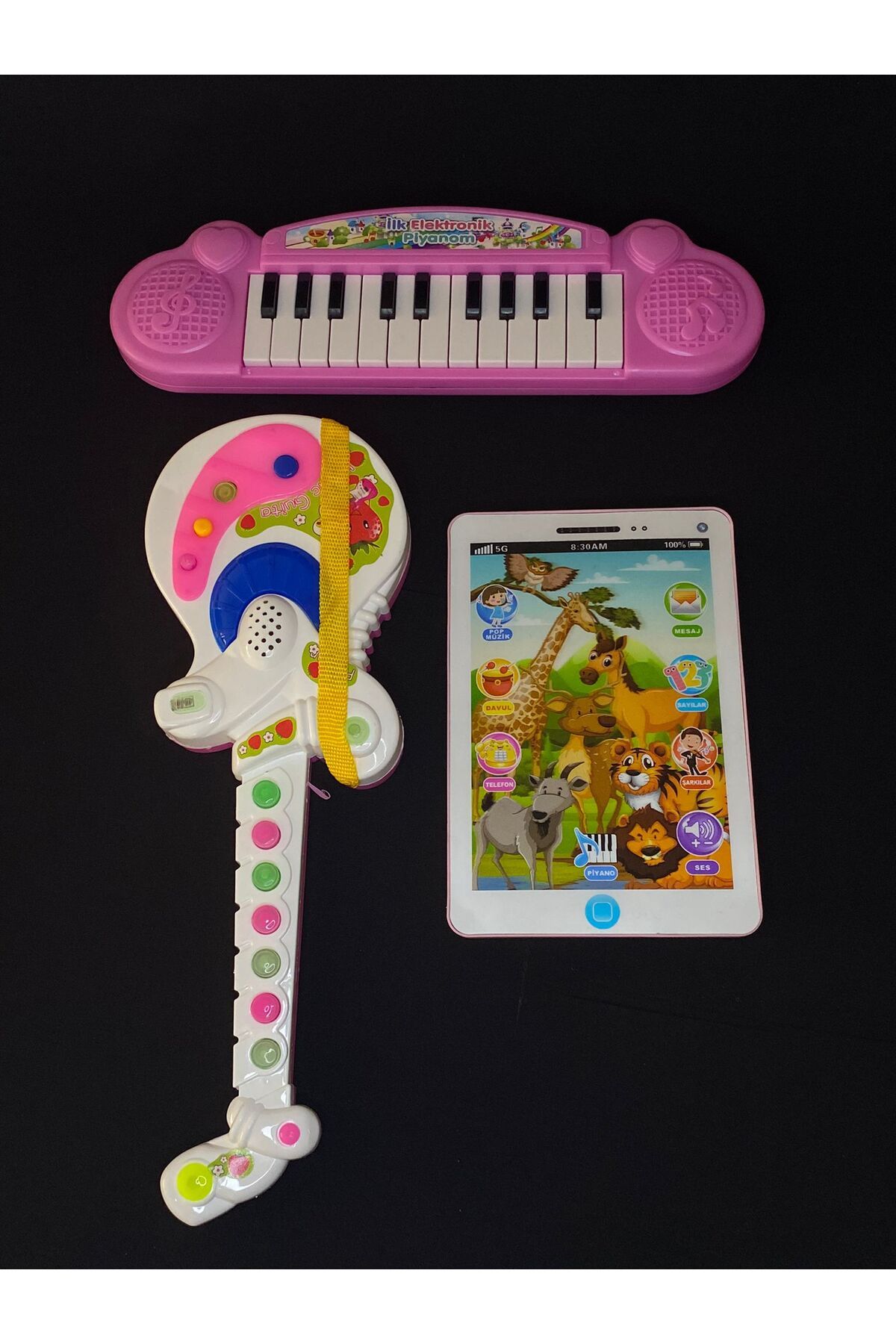 zeynurmarketing Üçlü Oyuncak Seti Pilli Sesli Türkçe Tablet-gitar-piyano