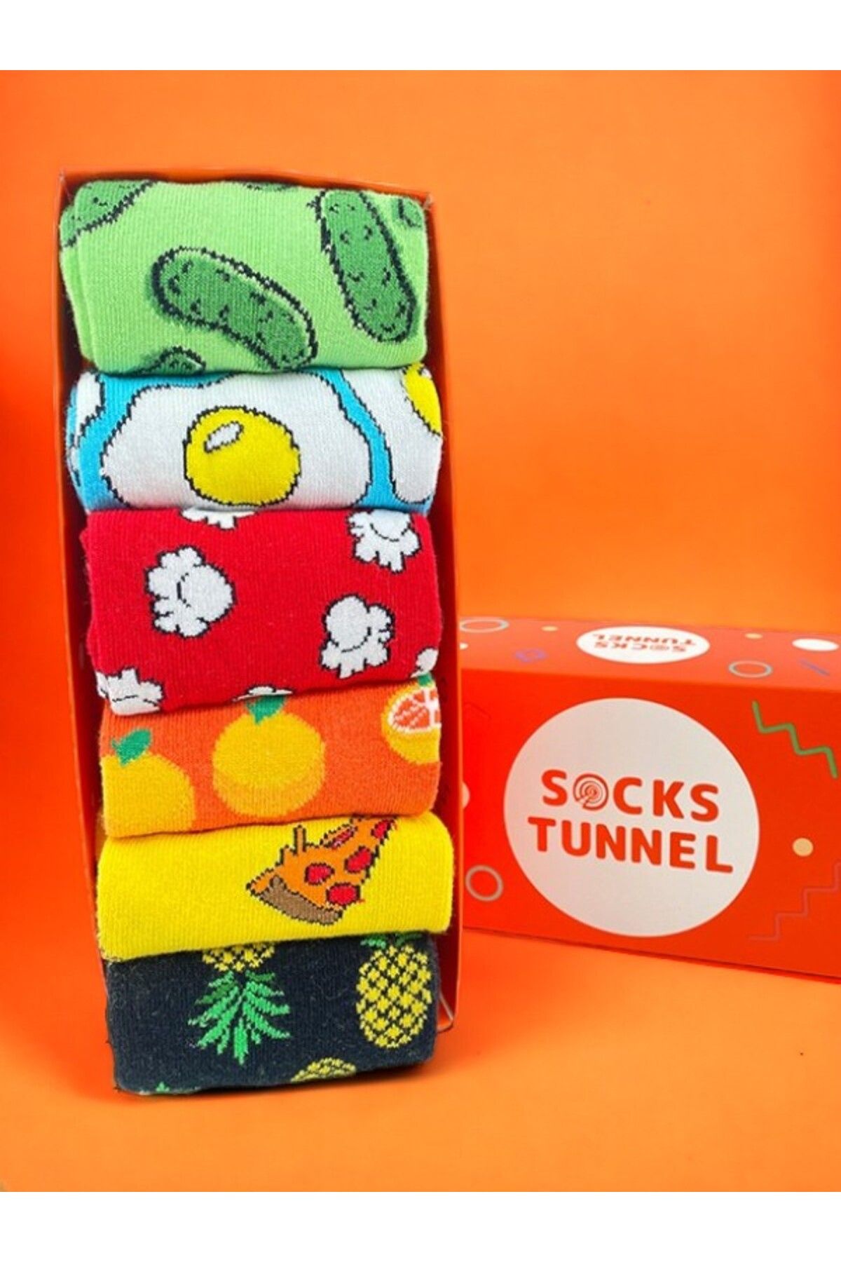 Socks Tunnel 6'lı Meyve Pizza Karma Desenli Renkli Çorap Set