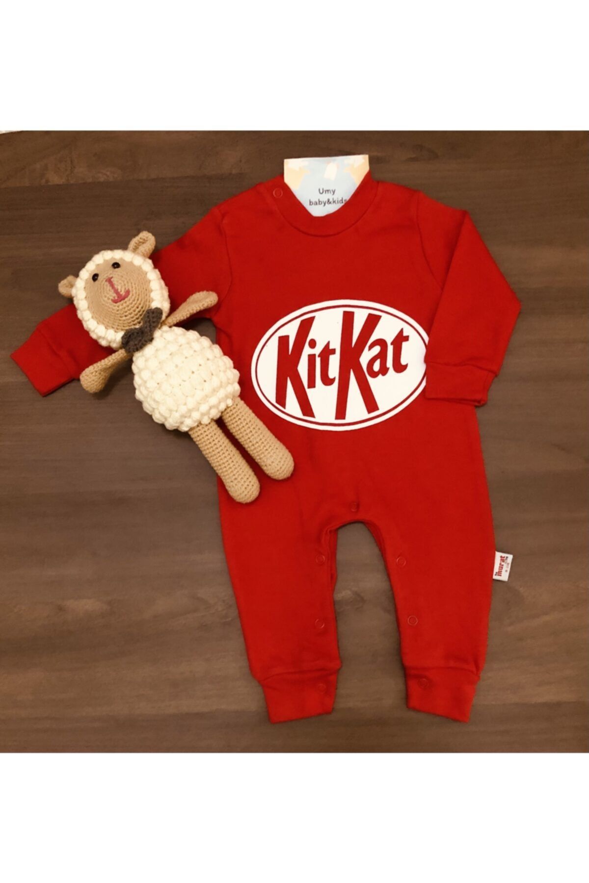 Murat Baby Unisex Bebek Kırmızı Kitkat Baskılı Tulum