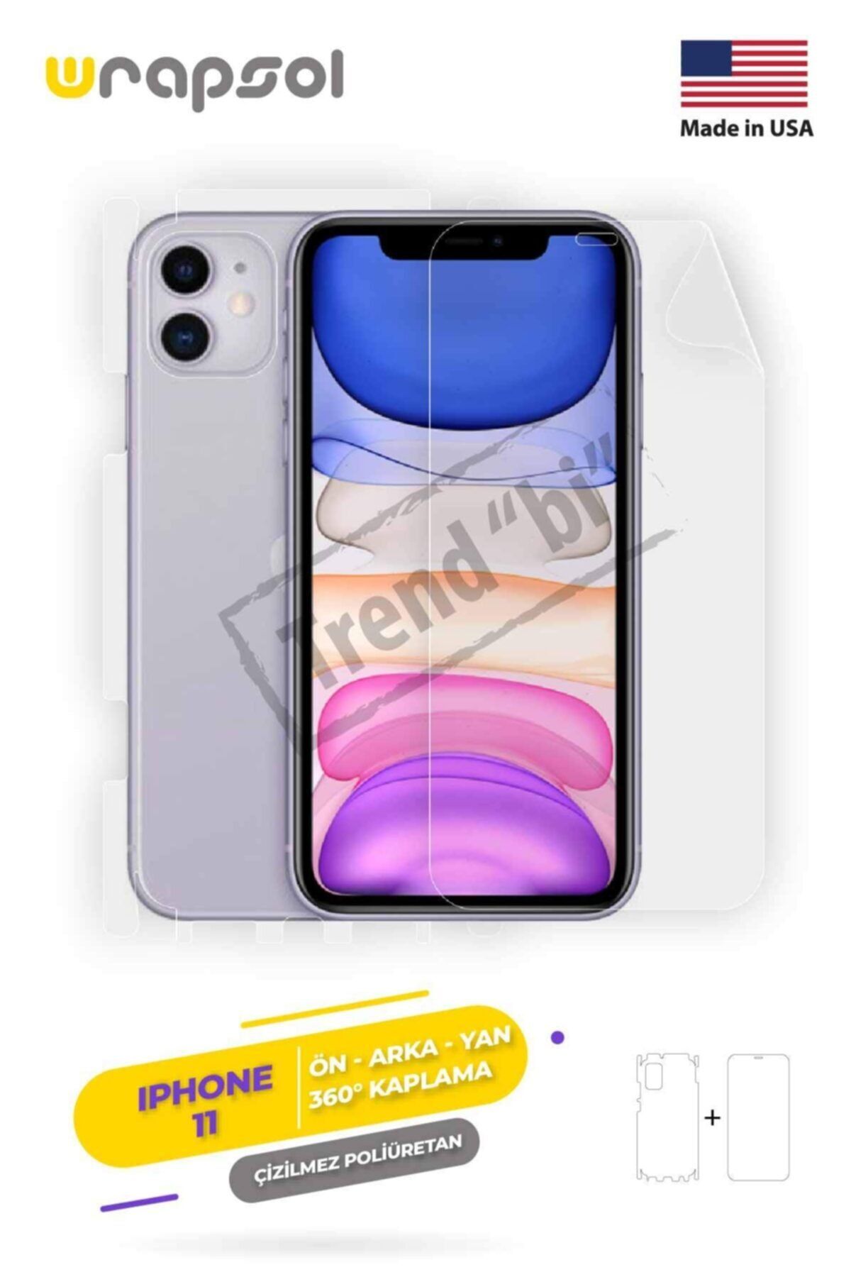 Wrapsol Iphone 11 360 ° Full Body Ekran Koruyucu Kaplama Ön Arka Yan Darbe Emici Poliüretan Film