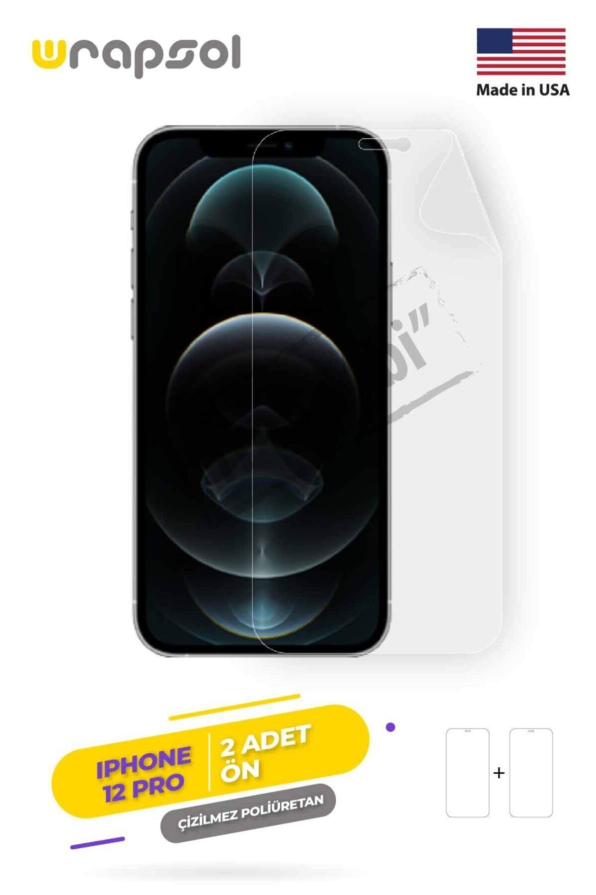 Wrapsol Iphone 12 Pro 360 ° Full Body Ekran Koruyucu Kaplama Ön Arka Yan Darbe Emici Poliüretan Film