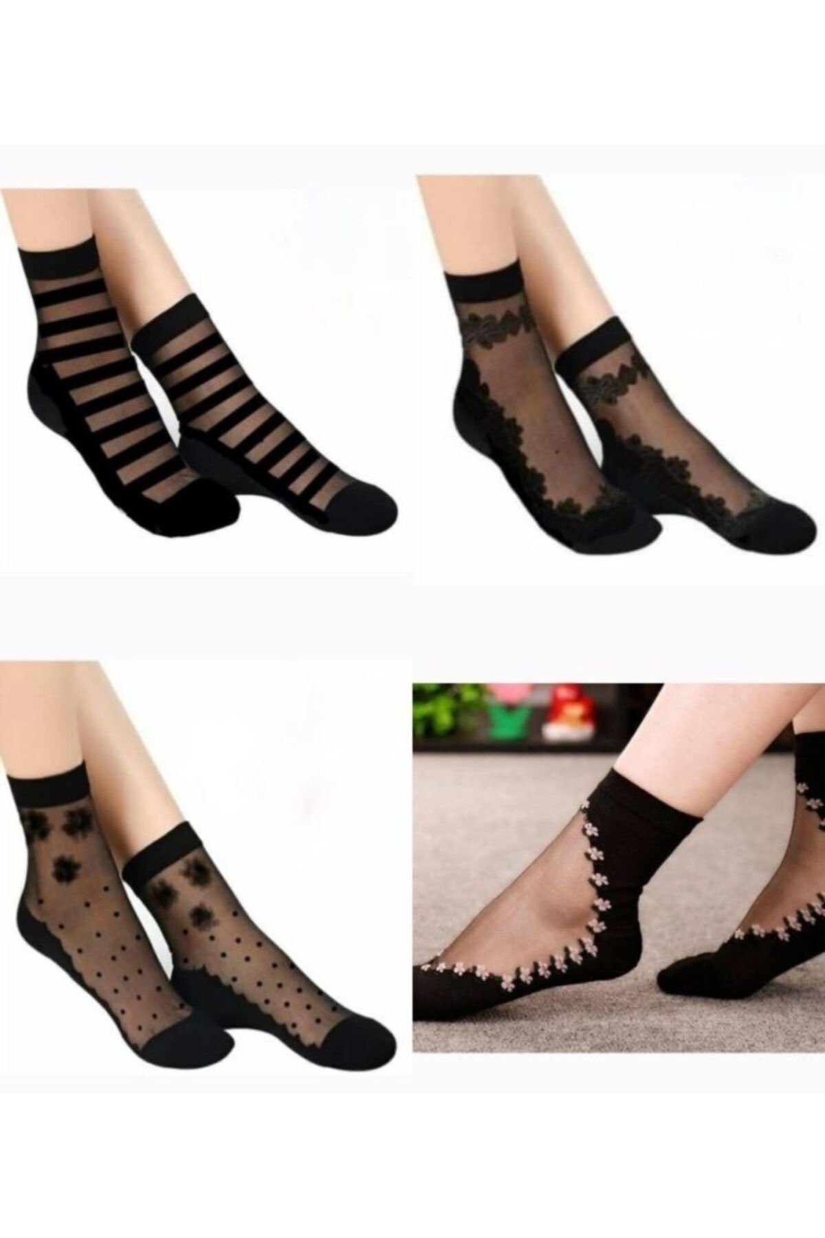 Miss Madam Women Socks 4 Model Tül Çorap 4çift