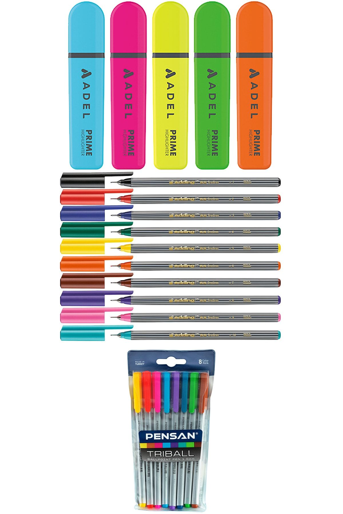 Adel Edding - Pensan 23 Renk Fosforlu Kalem Seti + Inn Boyanabilir Kalemlik Hediyeli
