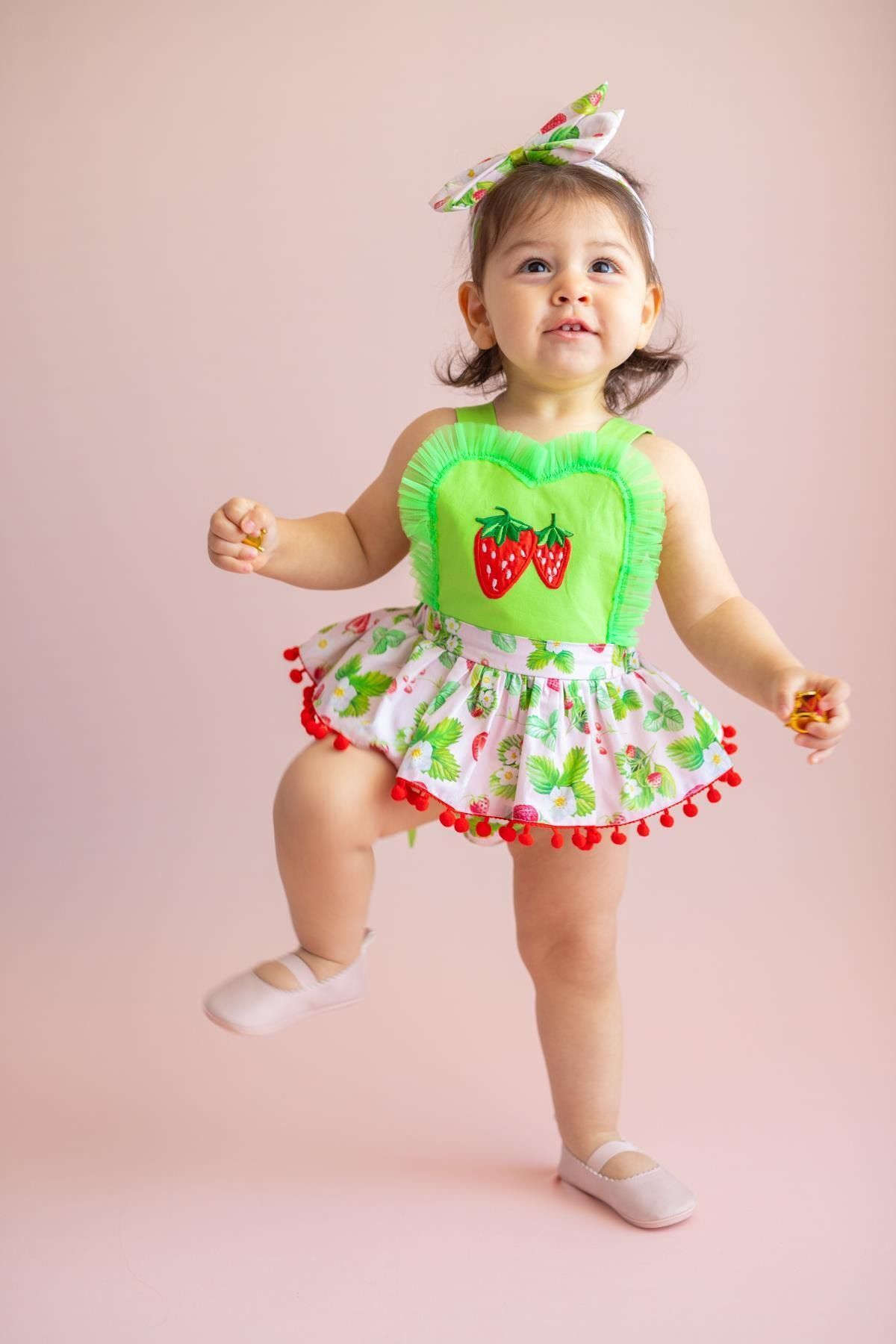 Pixy Love Kız Bebek Yeşil Pretty Strawberry Tulum