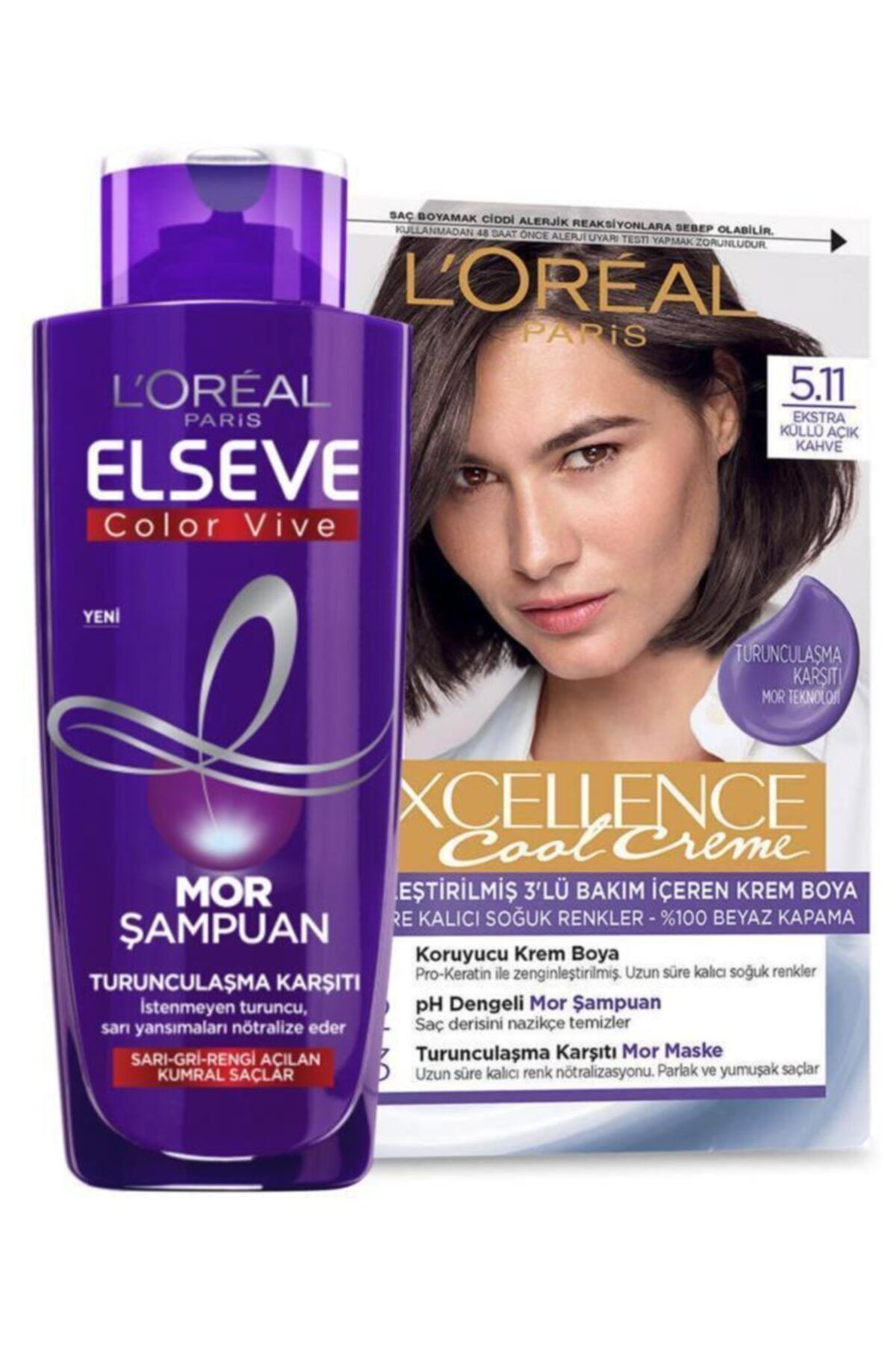 L'Oreal Paris Excellence Cool Creme 5.11 Elseve Mor Şampuan Seti