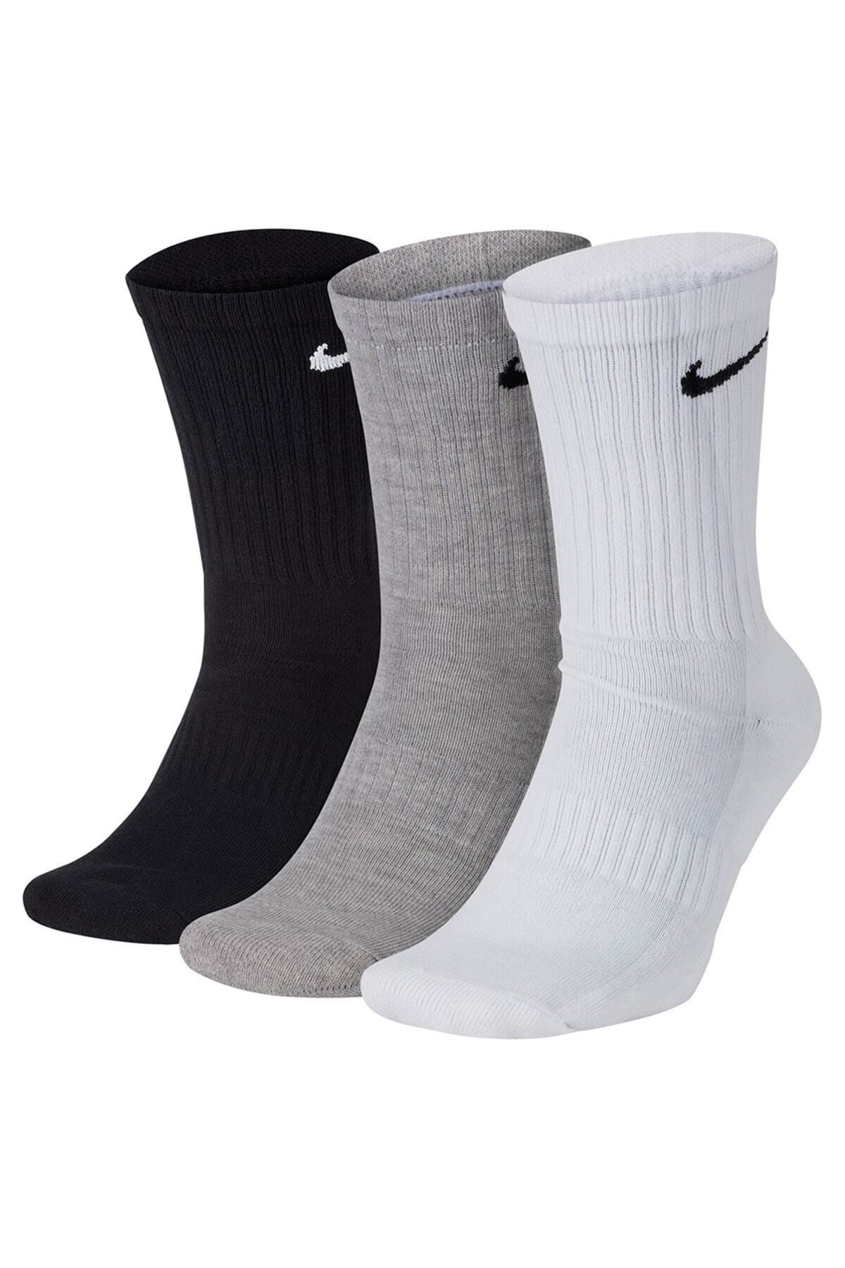 Nike Erkek Gri Beyaz Siyah Everyday Cushioned 3'lü Çorap Seti