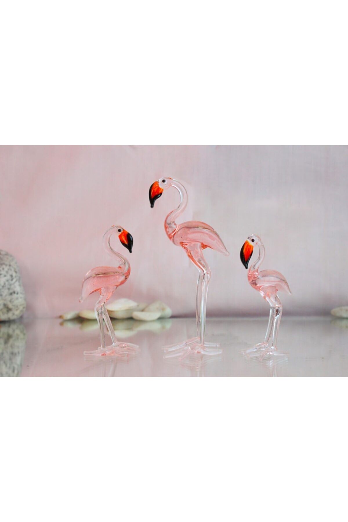ADAMODART Flamingo Dekoratif Cam Biblo 3'lü Set