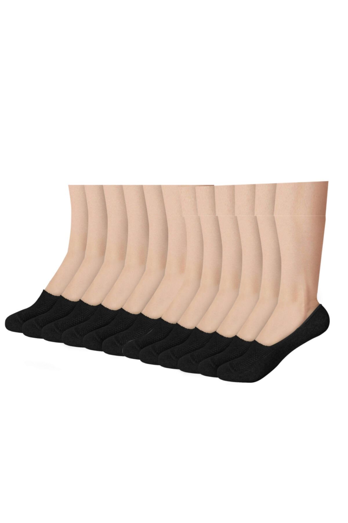 MEM SOCKS Unisex Siyah Silikonlu Fileli Babet Çorabı 12'li